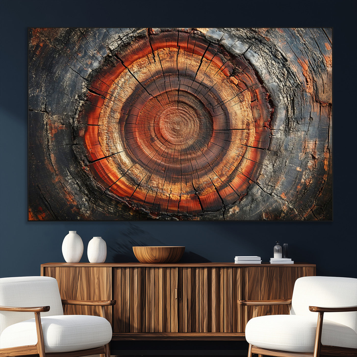 SEG-FC-51X34_Oversize - Wood Grain Canvas Wall Art - Framed Abstract Tree Ring Framed Wall Art, Wood Grain Canvas Wall