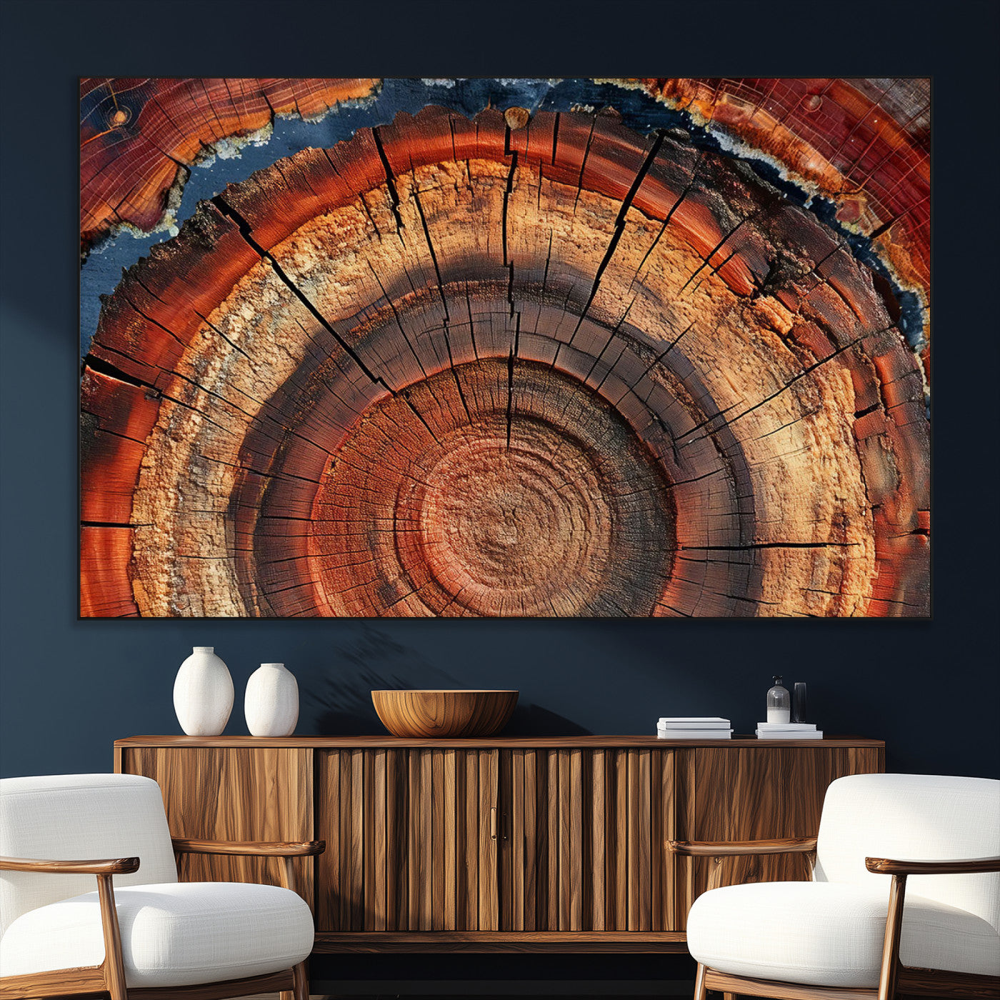 SEG-FC-51X34_Oversize - Abstract Tree Ring Art, Colorful Tree Ring Wall Decor, Minimalist Home Canvas Art, Modern Farmhouse