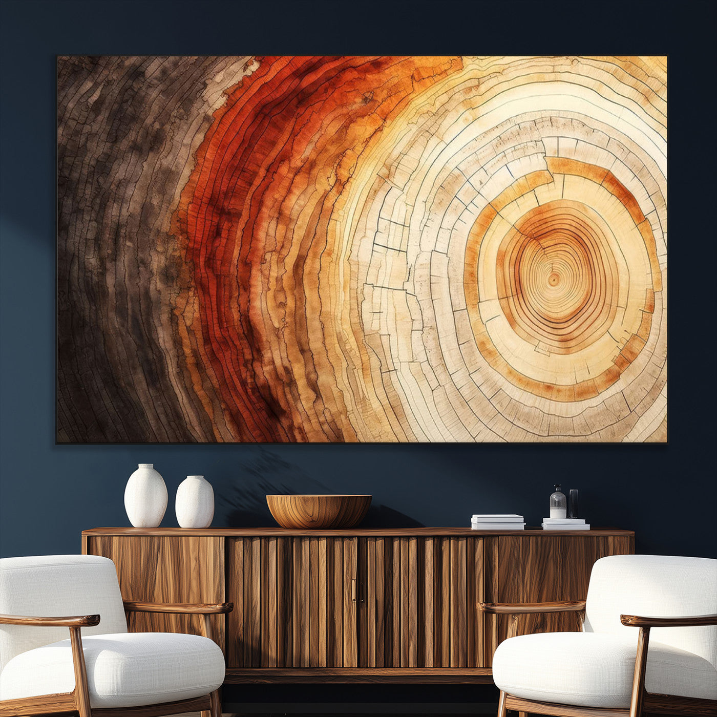 SEG-FC-51X34_Oversize - Tree Ring Print on Canvas Wall Art, Tree Stump Print, Wood Wall Art Living Room, Abstract Natural
