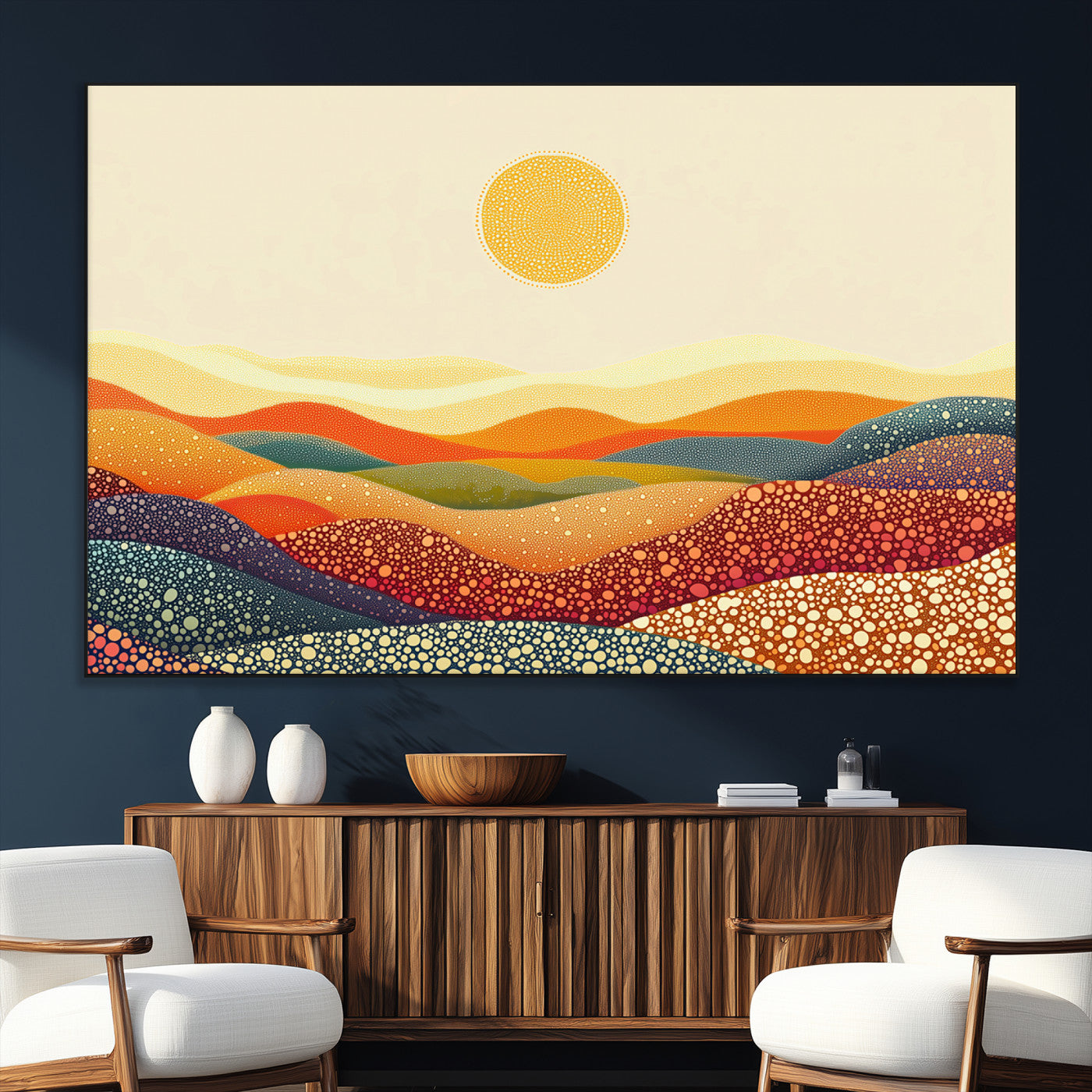 SEG-FC-51X34_Oversize - YAYOI KUSAMA Colorful Dot Art Landscape Canvas - Framed Abstract Pointillism Inspired by Nature with
