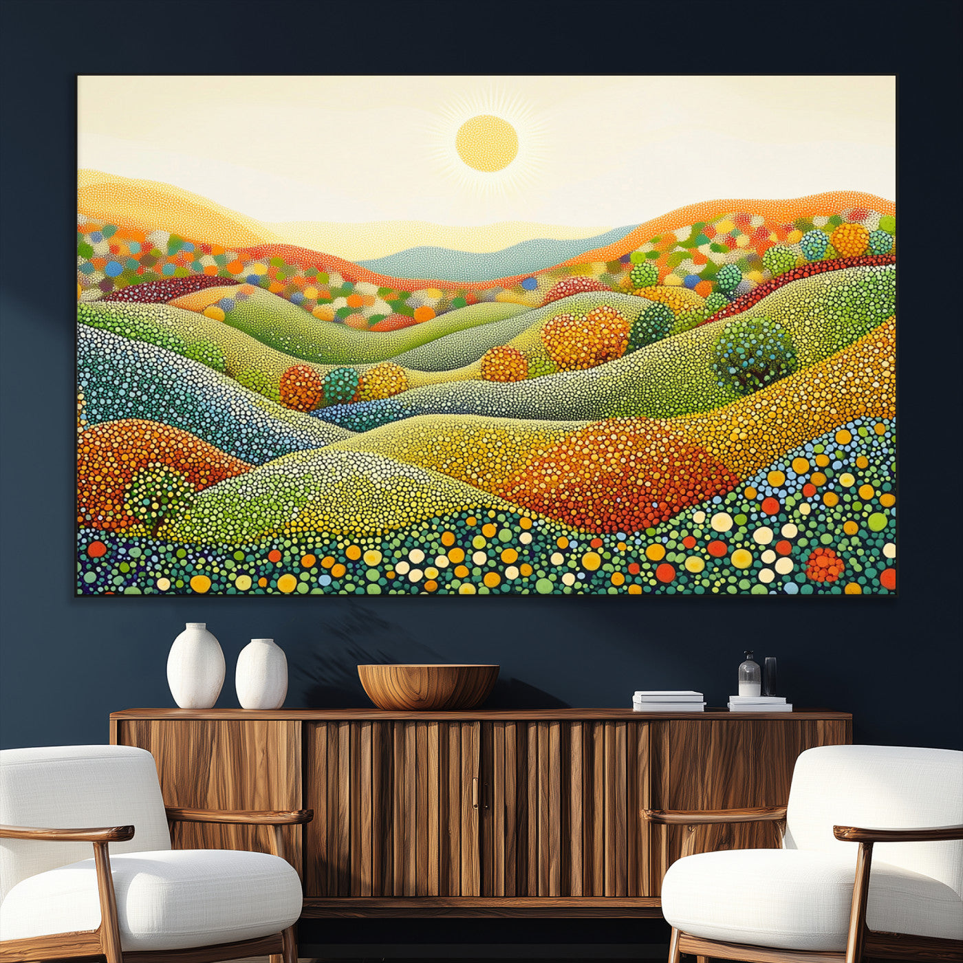 SEG-FC-51X34_Oversize - YAYOI KUSAMA Wall Art - Colorful Dot Art Landscape Canvas, Framed Japanese Dot Art