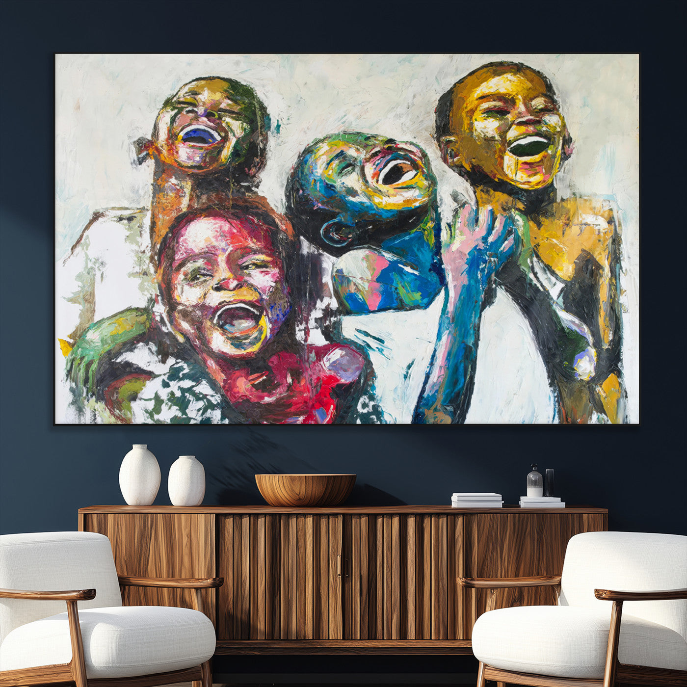 SEG-FC-51X34_Oversize - Shai Yossef Style Canvas Art - Joyful African Black Kids Impasto Painting with Vibrant Brushstrokes,