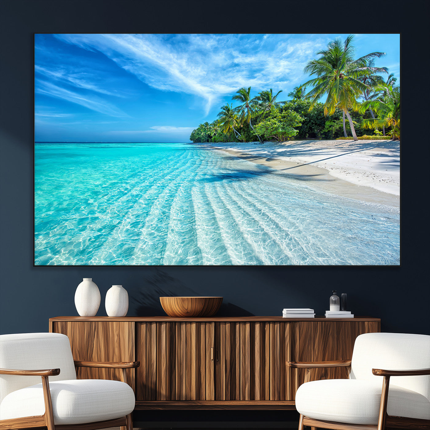 SEG-FC-51X34_Oversize - Tropical Beach Wall Art Canvas Print - Serene Ocean Landscape with Crystal Clear Turquoise Water and