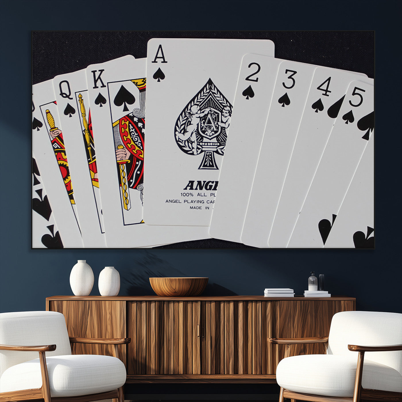SEG-FC-51X34_Oversize - Poker Wall Art - Playing Cards Canvas Wall Art Print - Ace of Spades and Royal Flush Design, Perfect