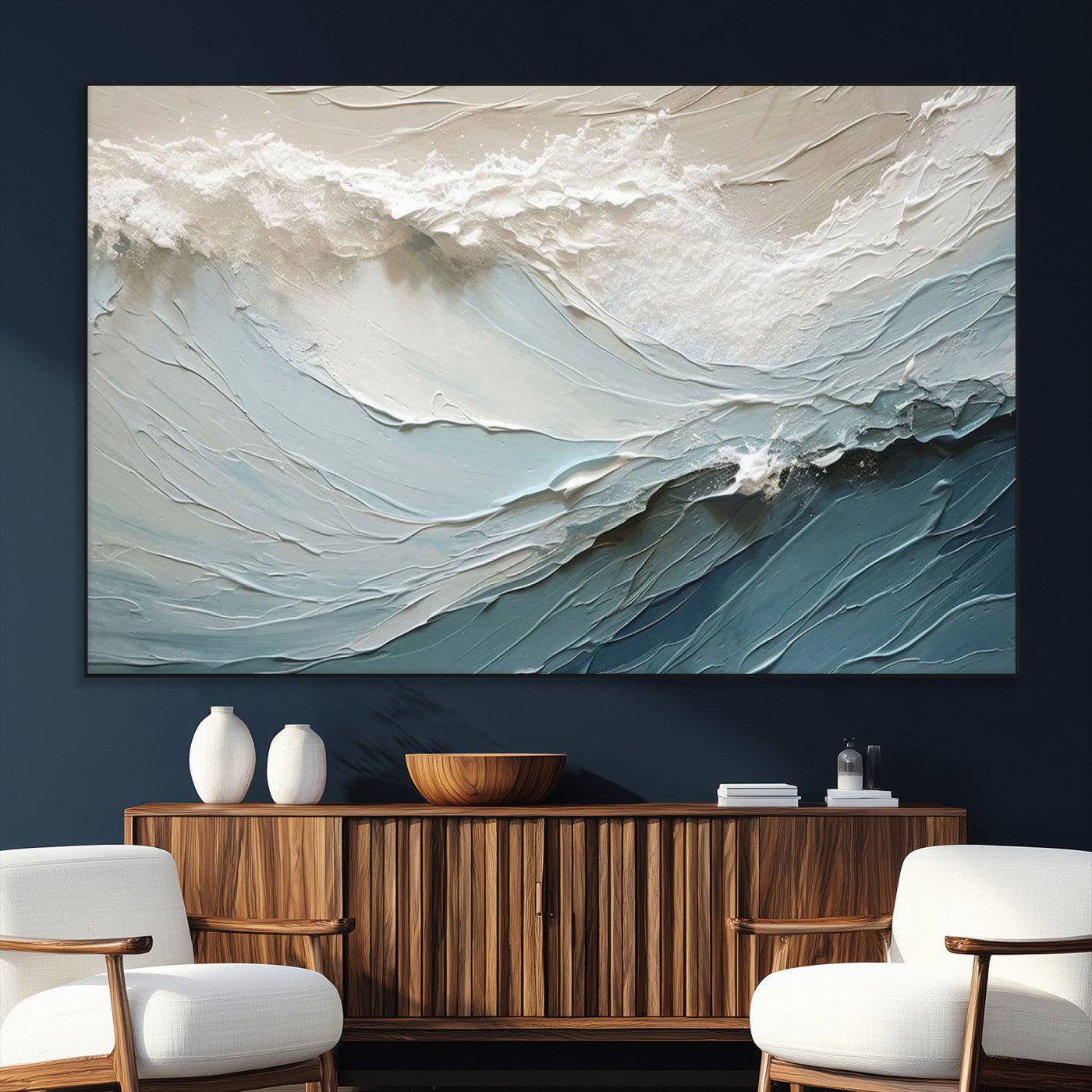 SEG-FC-51X34_Oversize - Waves Abstract Wall Art Print, Modern Framed Abstract Canvas Print, Abstract Painting for Living