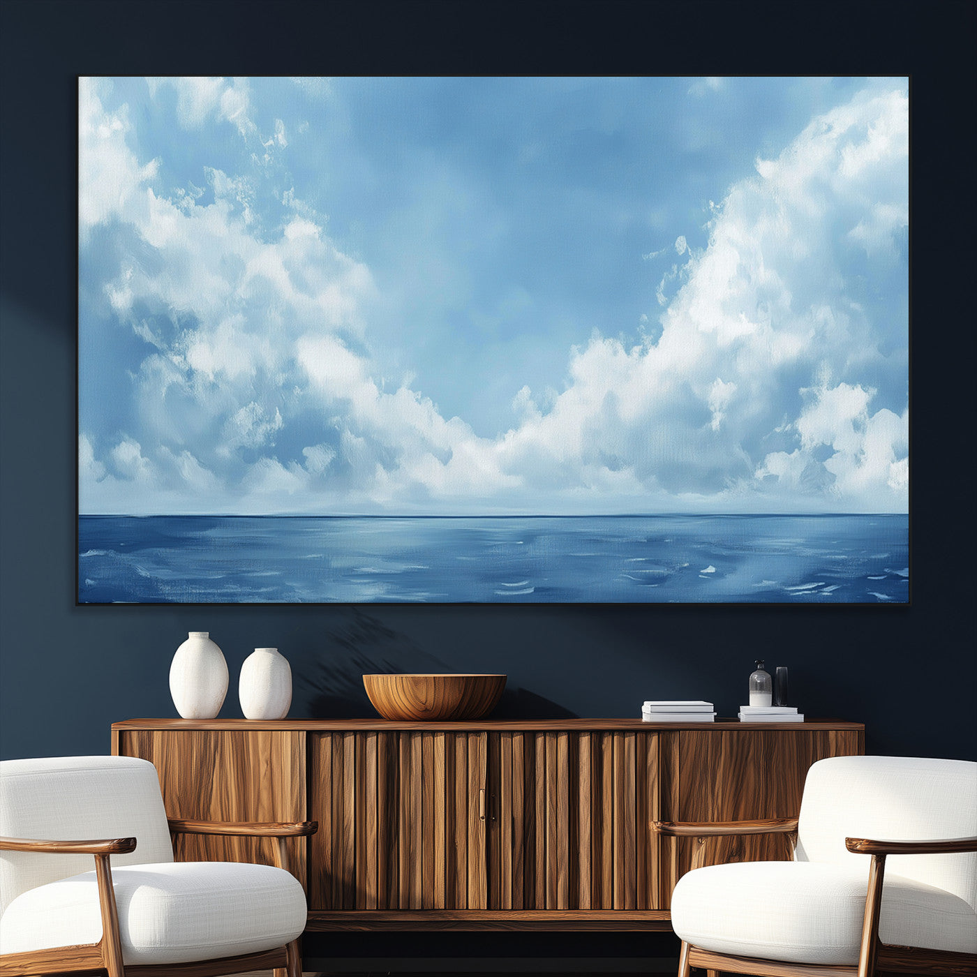 SEG-FC-51X34_Oversize - Abstract Ocean Print Artwork- Serene Blue Ocean Canvas Wall Art - Minimalist Ocean and Sky Canvas
