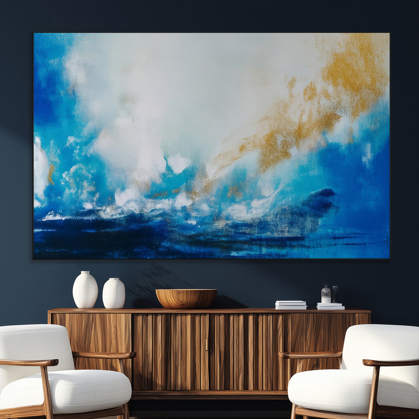 SEG-FC-51X34_Oversize - Blue Abstract Print - Dynamic Ocean-Inspired Canvas Wall Art