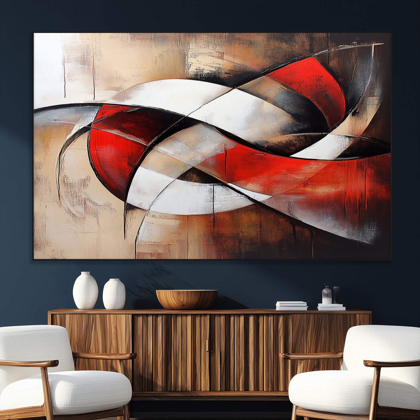 SEG-FC-51X34_Oversize - Abstract Wall Art - Modern Red and White Canvas Wall Art Print - Bold Geometric Abstract Canvas for