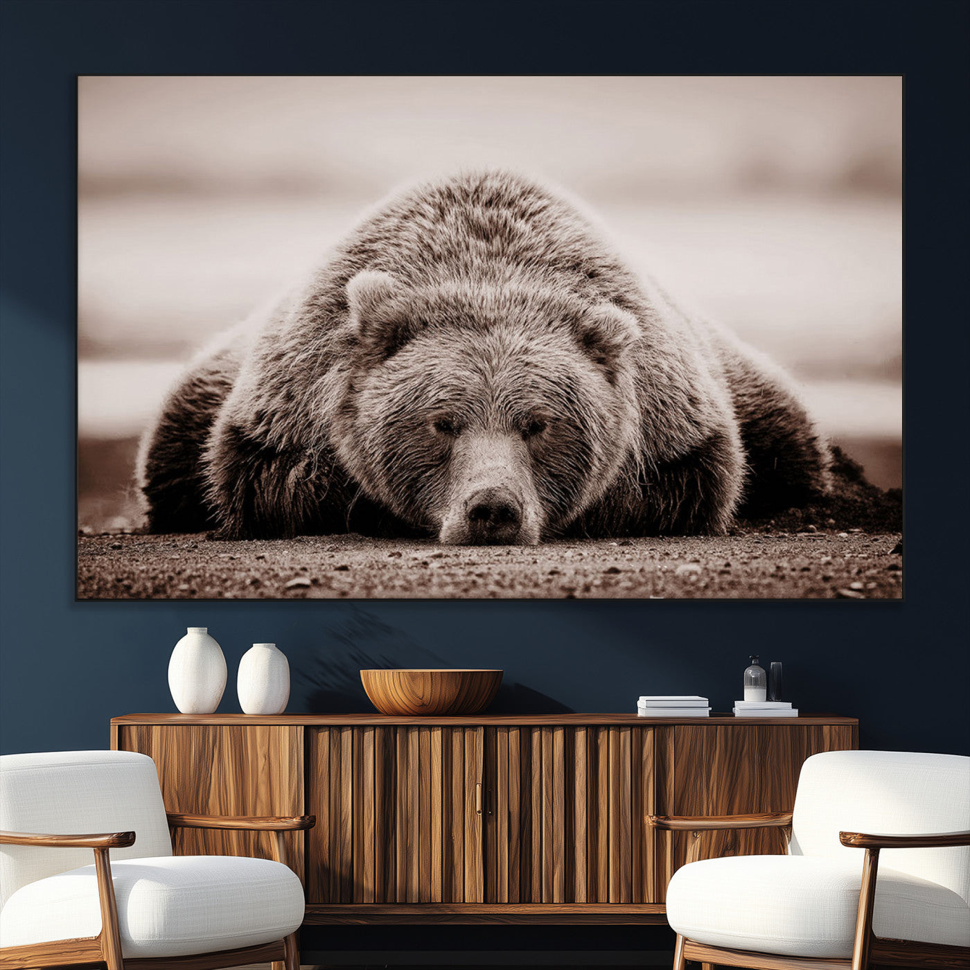 SEG-FC-51X34_Oversize - Grizzly Bear Wall Art Print - Bear Canvas Wall Art - Rustic Bear Portrait Canvas Print for Cabin