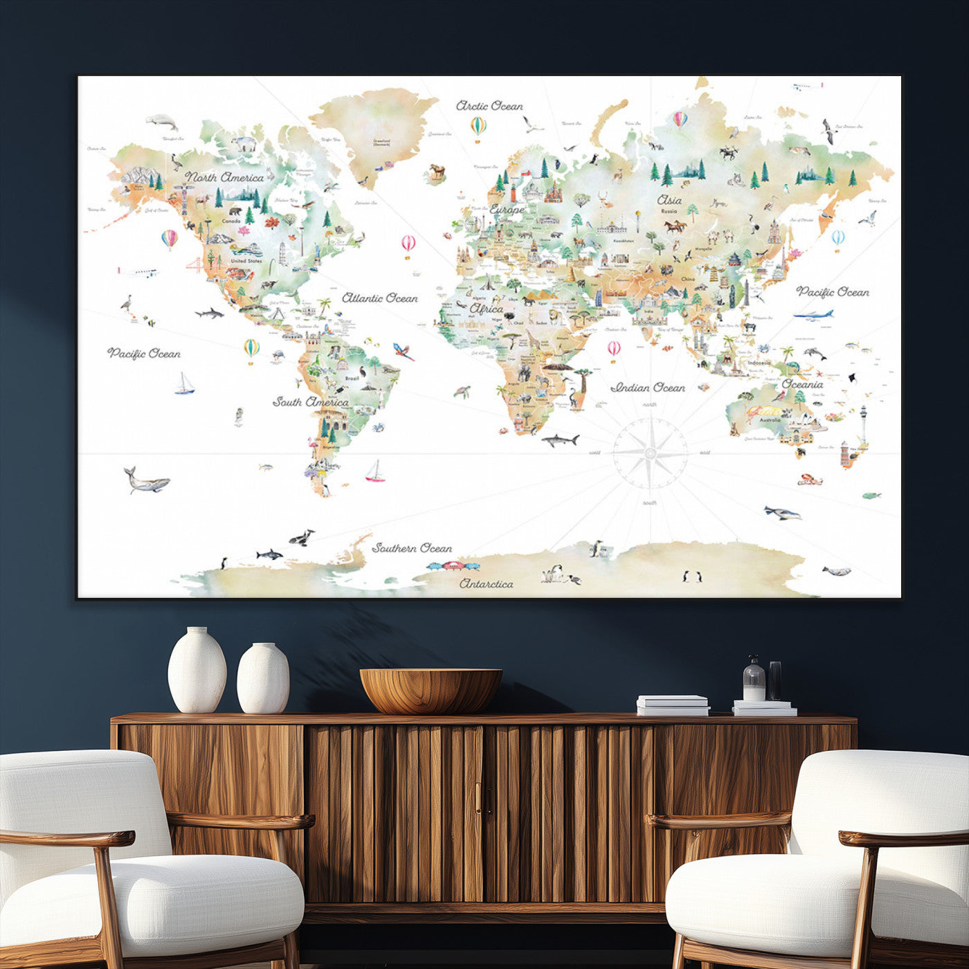 SEG-FC-51X34_Oversize - Push Pin World Map Canvas Print – Framed Wall Art for Couples to Track Their Travels – Anniversary