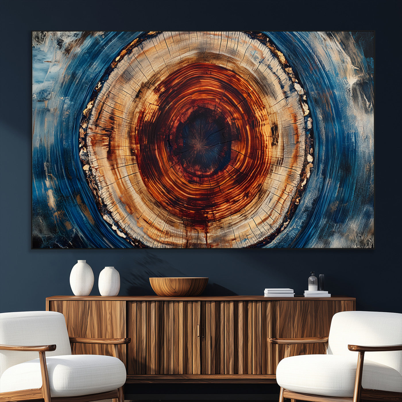 SEG-FC-51X34_Oversize - Abstract Framed Tree Rings Wall Decor, Wood Grain Rings Artwork Print, Nature Woodland Modern Wall