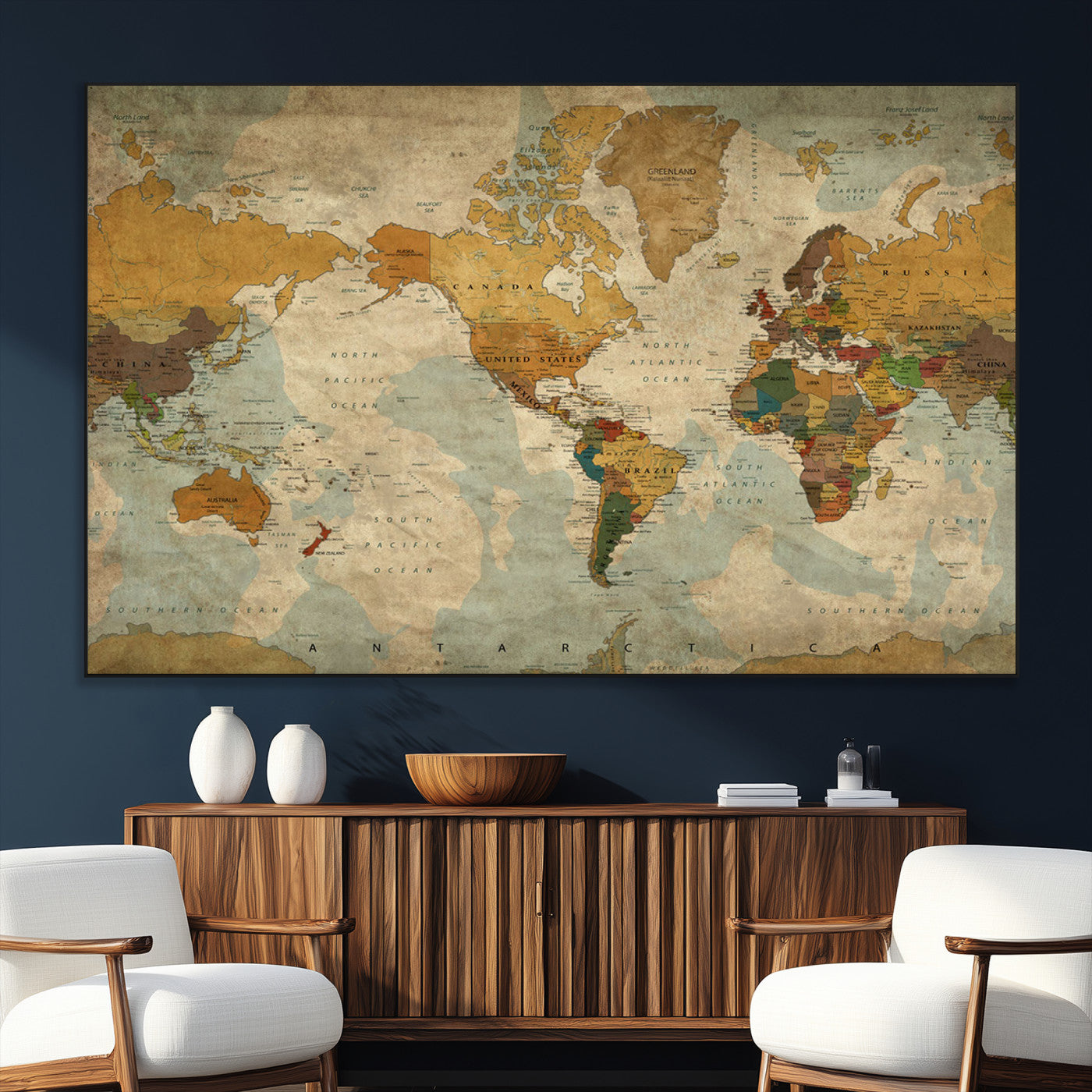 SEG-FC-51X34_Oversize - Push Pin World Map Canvas Print – Framed Wall Art for Couples to Track Their Travels – Anniversary