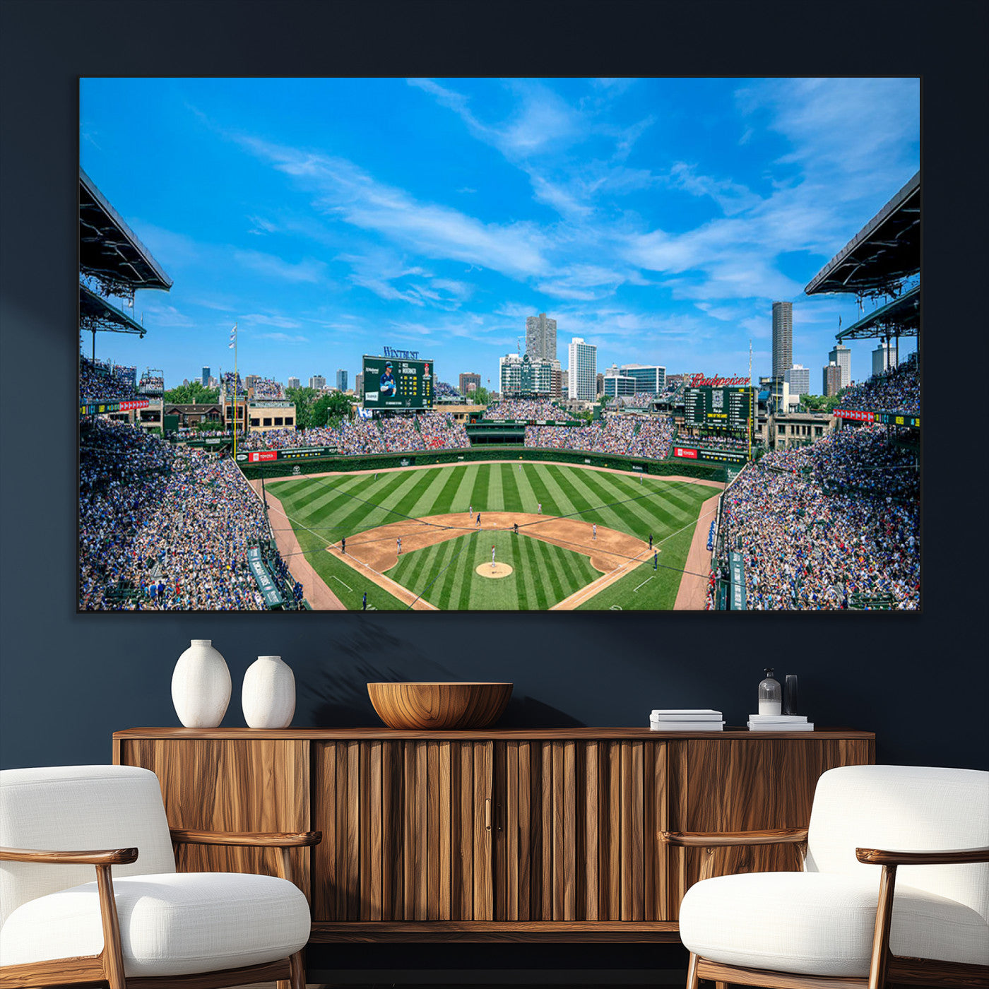 SEG-FC-51X34_Oversize - Wrigley Field Chicago Cubs Panoramic Art Multi Piece Canvas - Iconic Baseball Stadium Print for