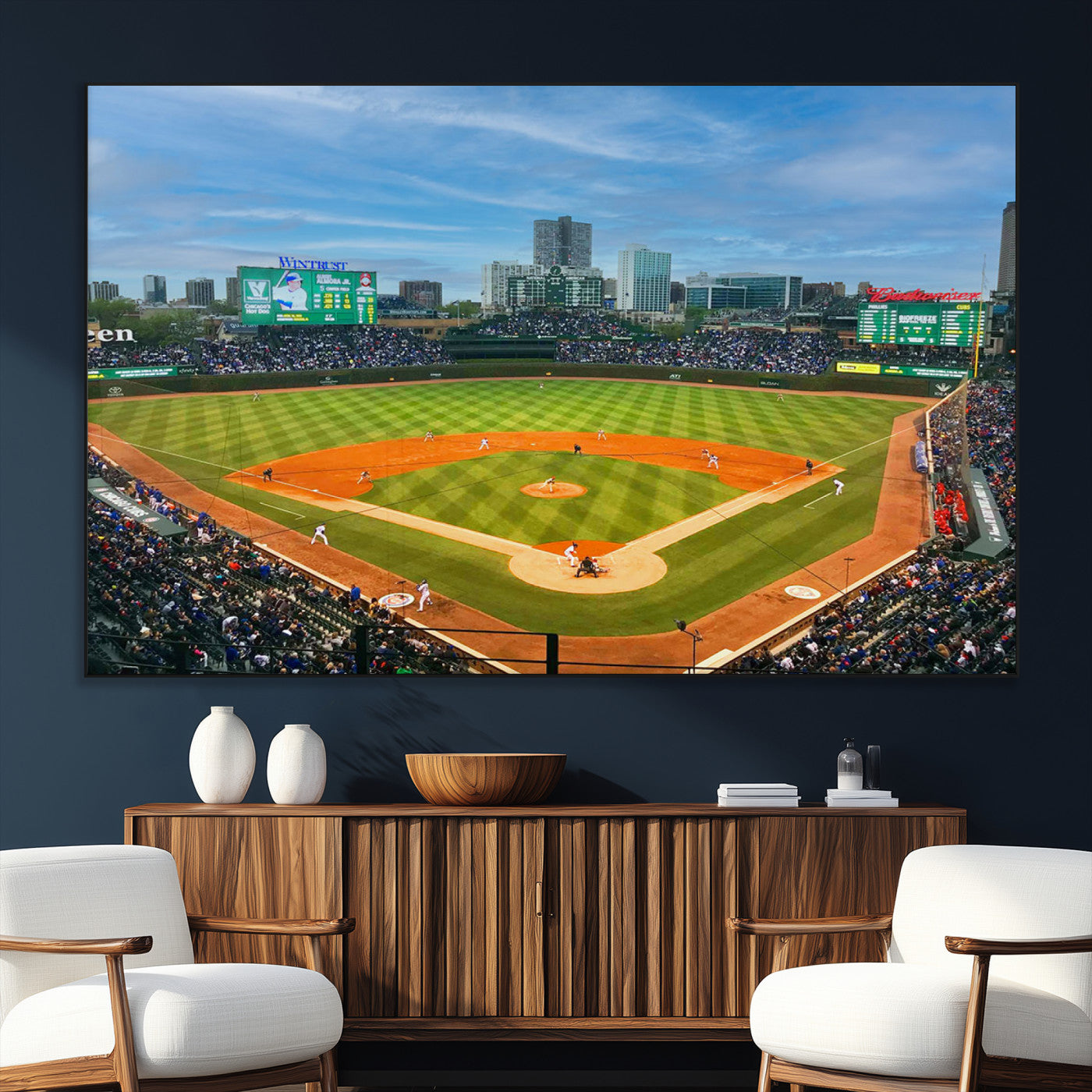 SEG-FC-51X34_Oversize - Wrigley Field Chicago Cubs Panoramic Multi Piece Canvas Wall Art - Iconic Baseball Stadium Print for