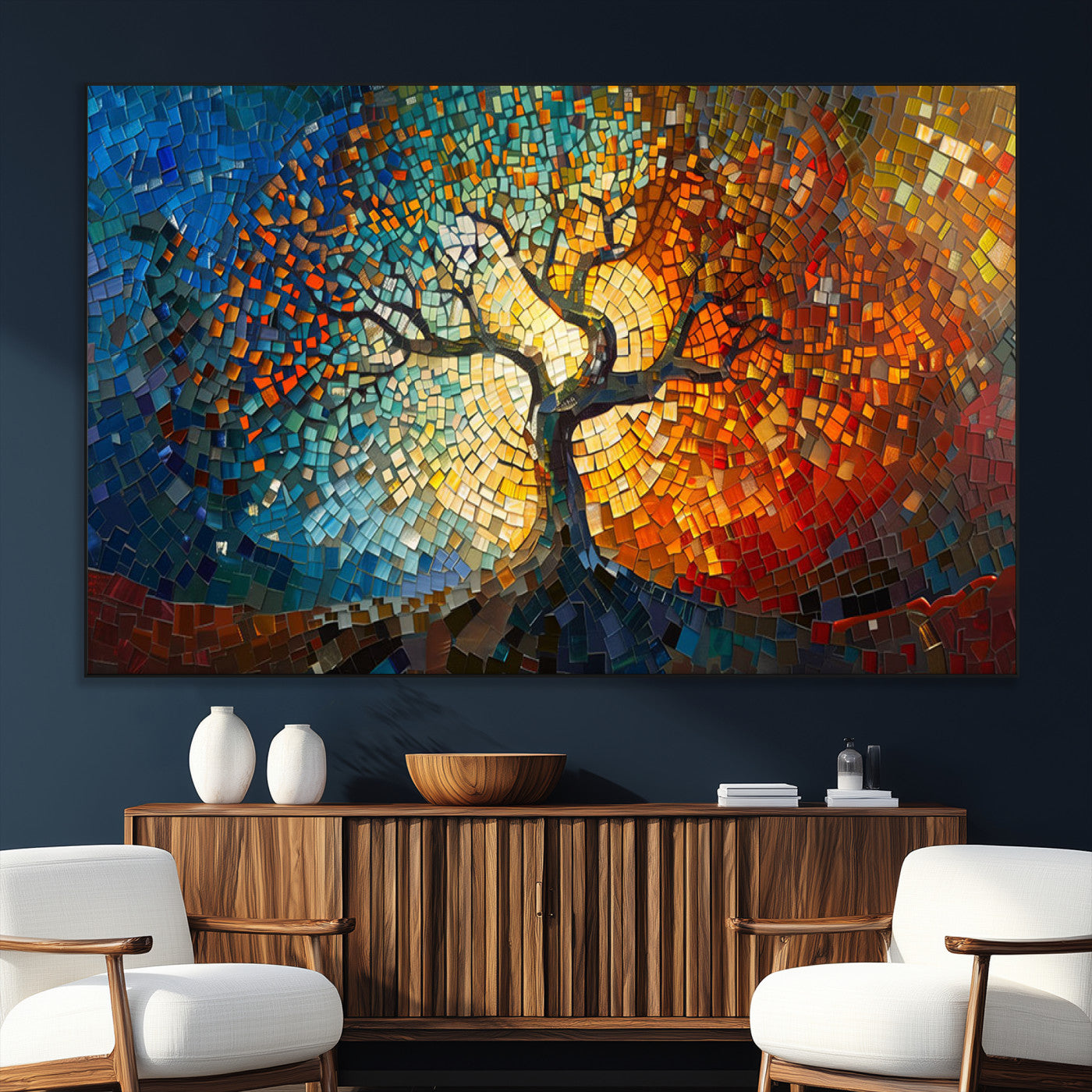 SEG-FC-51X34_Oversize - Yggdrasil Tree of Life Mosaic Stained Glass Wall Art Canvas, Yggdrasil Tree of Life Mosaic Canvas