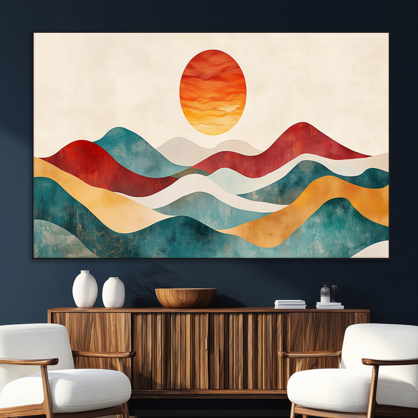 SEG-FC-51X34_Oversize - Southwest Mountain Canvas - Boho Triptych Wall Art - Rustic Woodland Nursery Decor - Abstract Nature