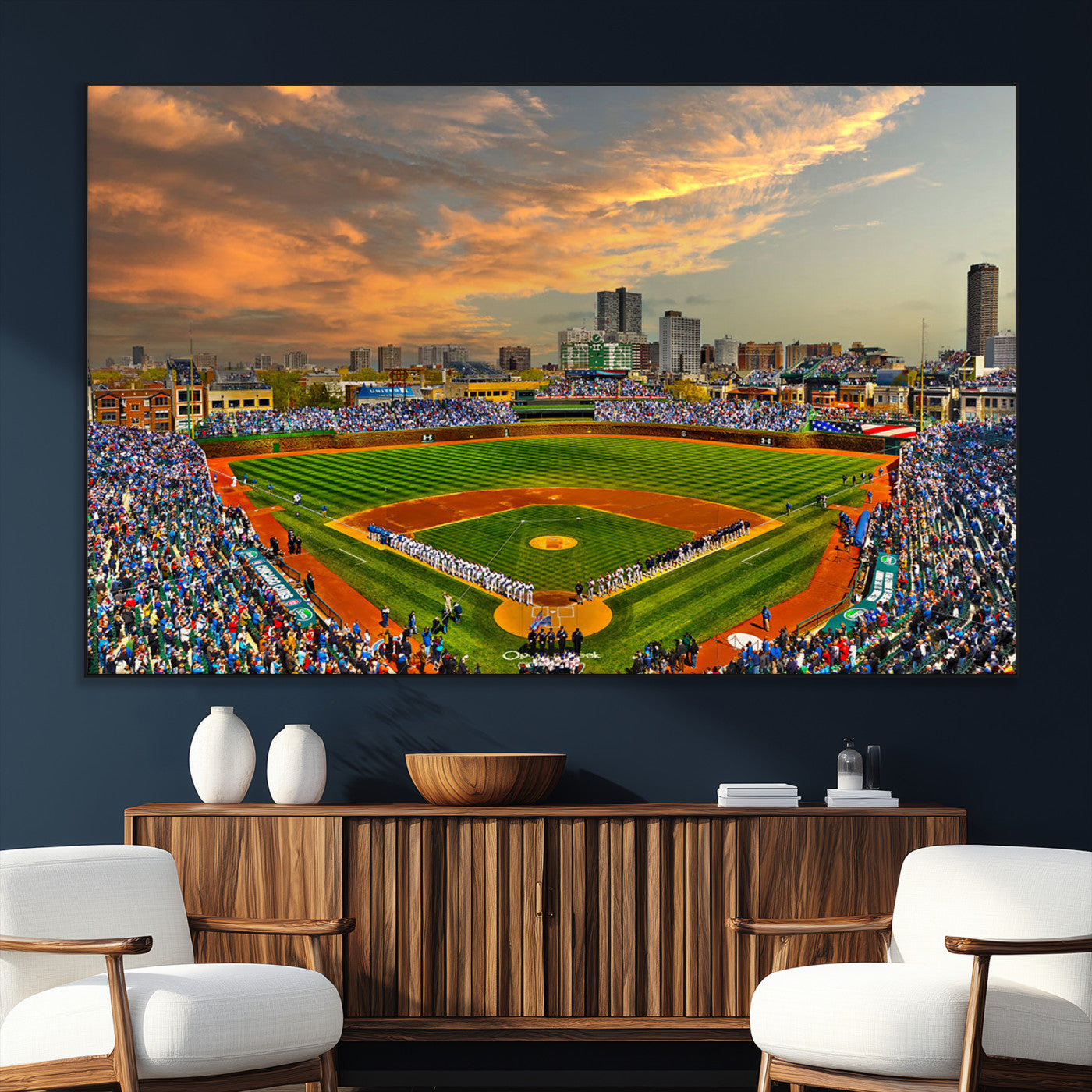 SEG-FC-51X34_Oversize - Chicago Wrigley Field Canvas Wall Art - Iconic Baseball Stadium Art Print - Wrigley Field Chicago