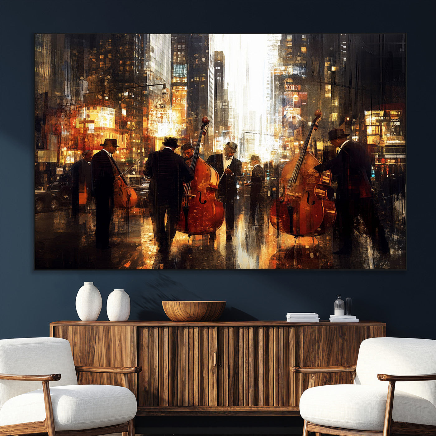 SEG-FC-51X34_Oversize - Abstract Jazz Art Wall Art Canvas Print - Framed Abstract Music Canvas - Colorful Instrument Poster