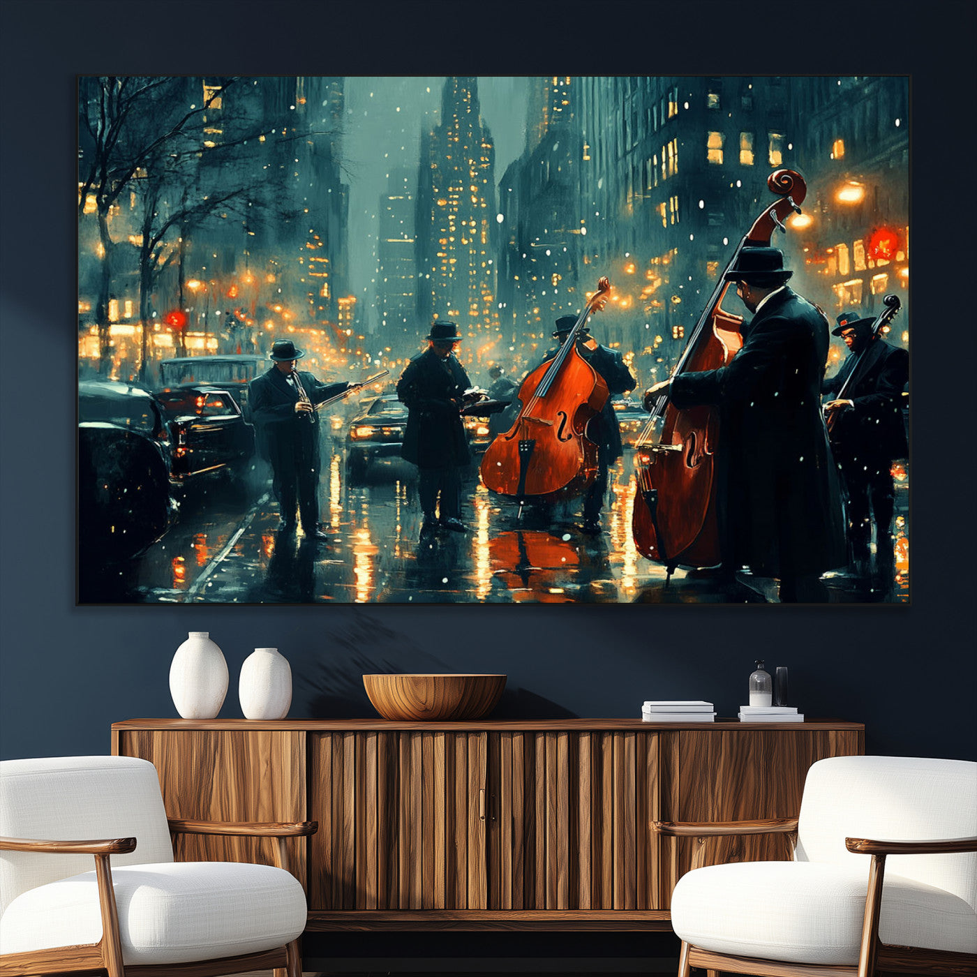 SEG-FC-51X34_Oversize - African American Jazz Art Print - Framed Abstract Music Canvas - Colorful Instrument Poster for