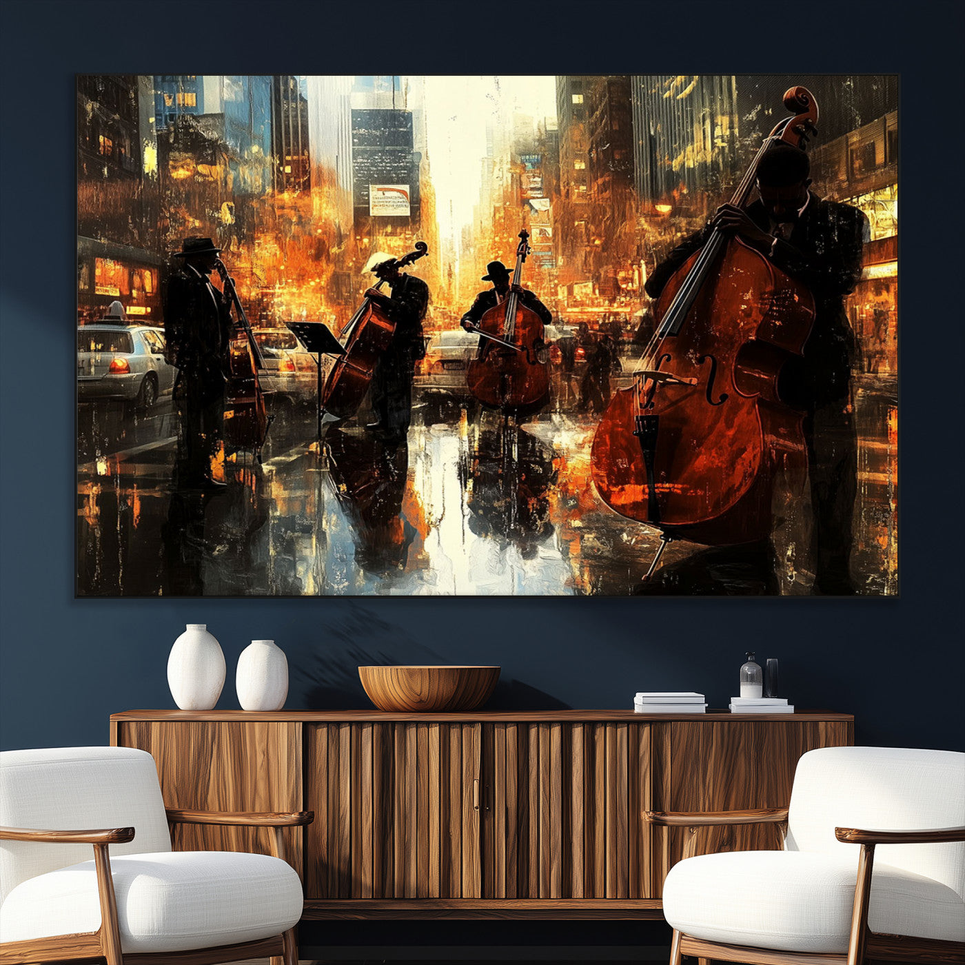 SEG-FC-51X34_Oversize - African American Abstract Jazz Wall Art - Framed Abstract Music Canvas - Colorful Instrument Canvsa