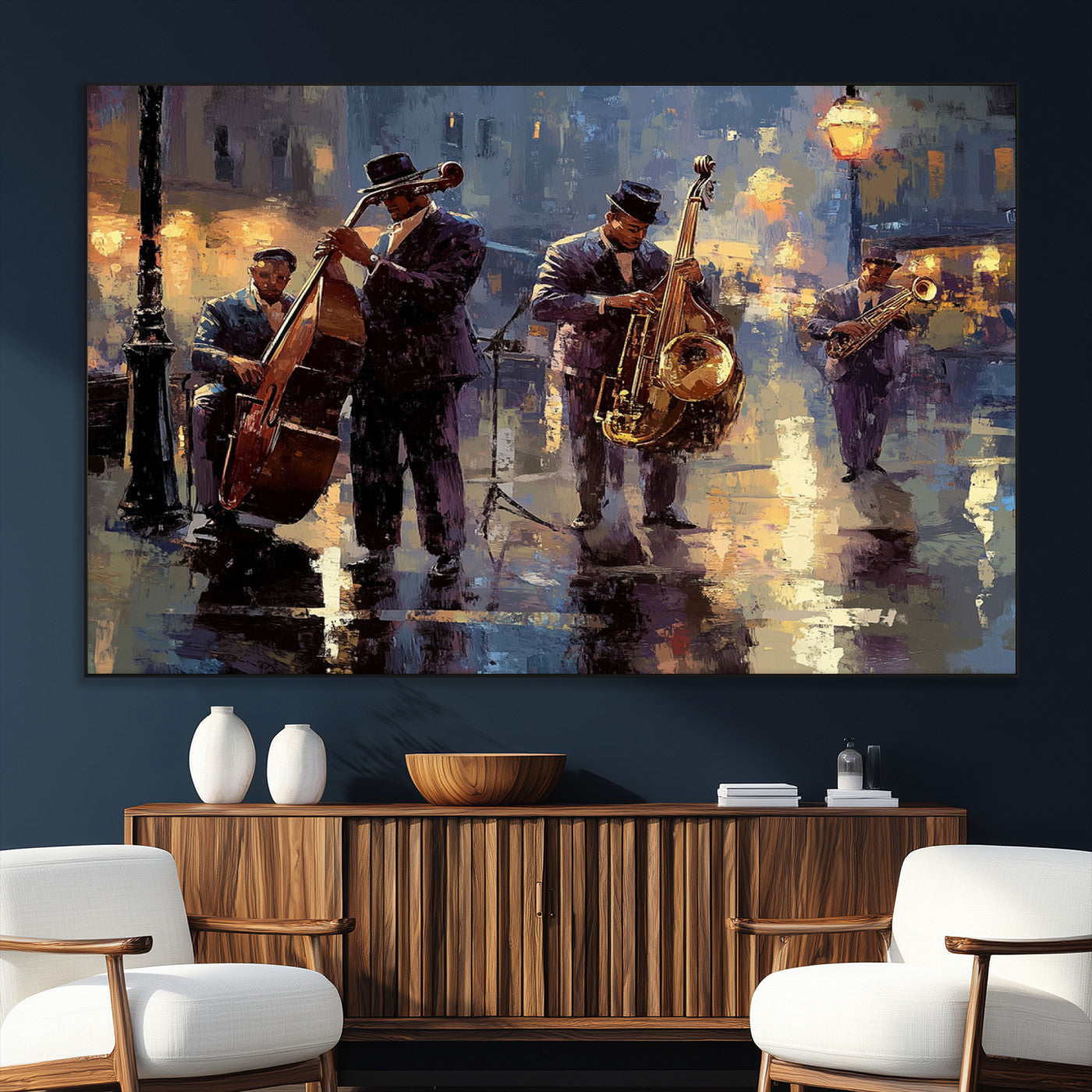SEG-FC-51X34_Oversize - Afro Abstract Jazz Music Canvas Print - African American Wall Art - Colorful Framed Afro Abstract