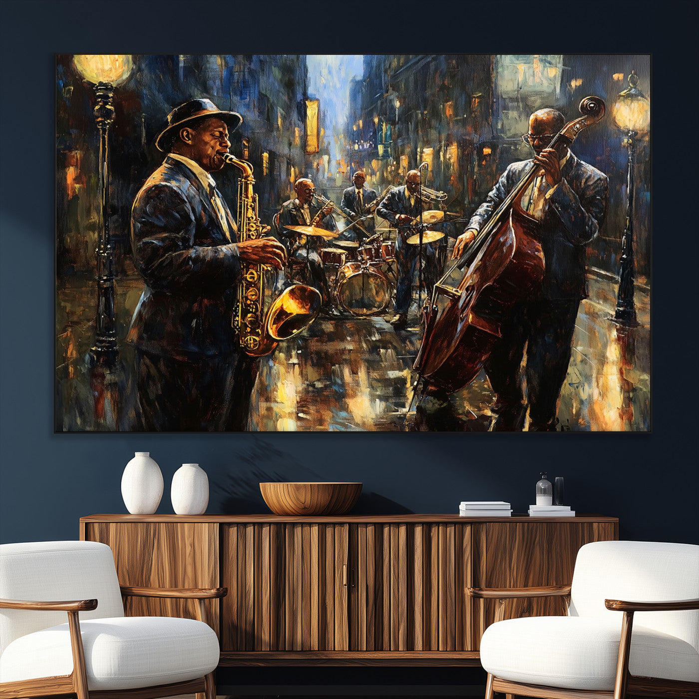 SEG-FC-51X34_Oversize - Jazz Canvas Wall Art Print - Abstract African American Music Art - Framed Posters for Living Room or