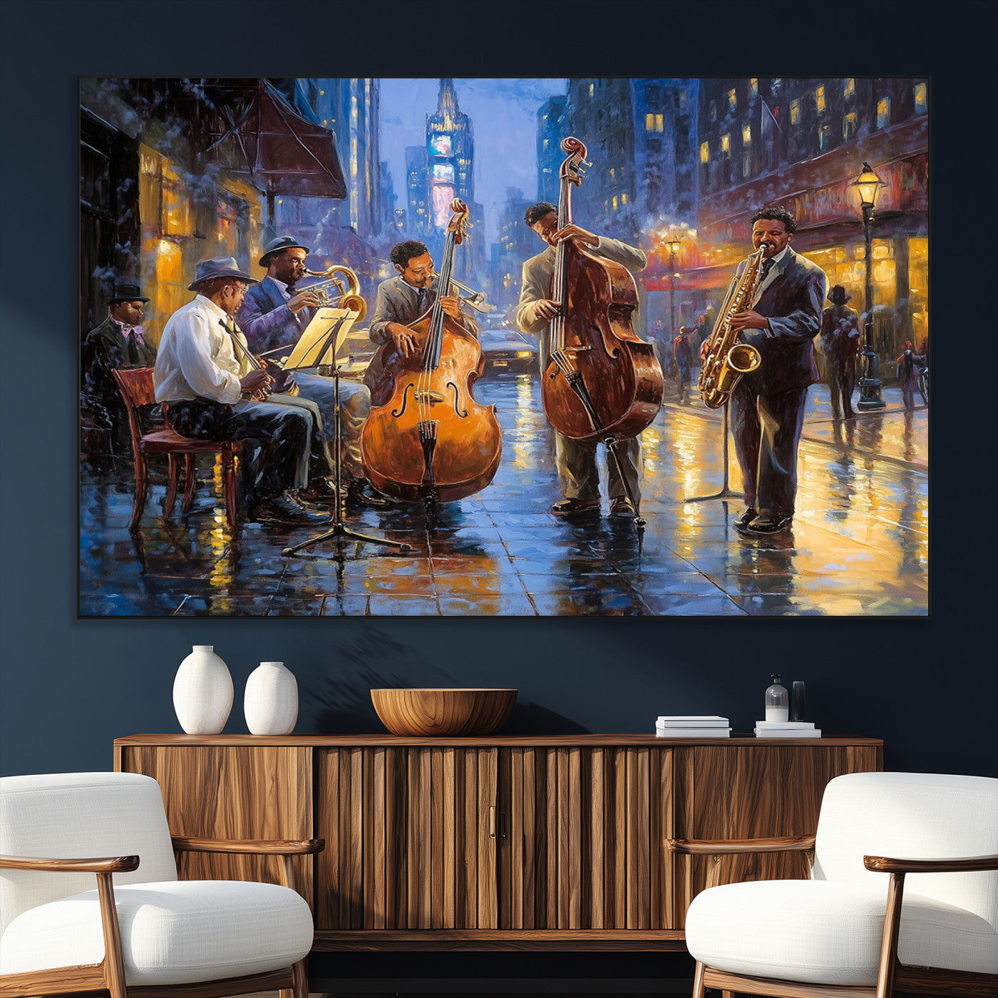 SEG-FC-51X34_Oversize - Colorful Jazz Wall Art - African American Music Canvas Print - Framed Abstract Music Poster for Home