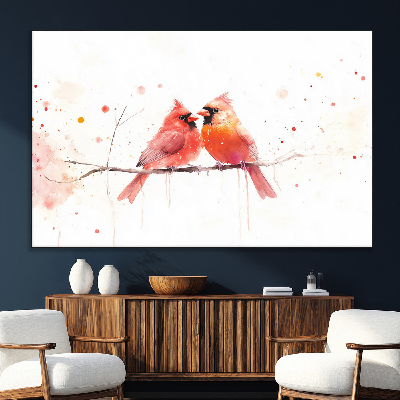 SEG-FC-51X34_Oversize - Cardinal Bird Canvas Wall Art - Male and Female Cardinal Print - Nature-Inspired Bird Wall Decor for
