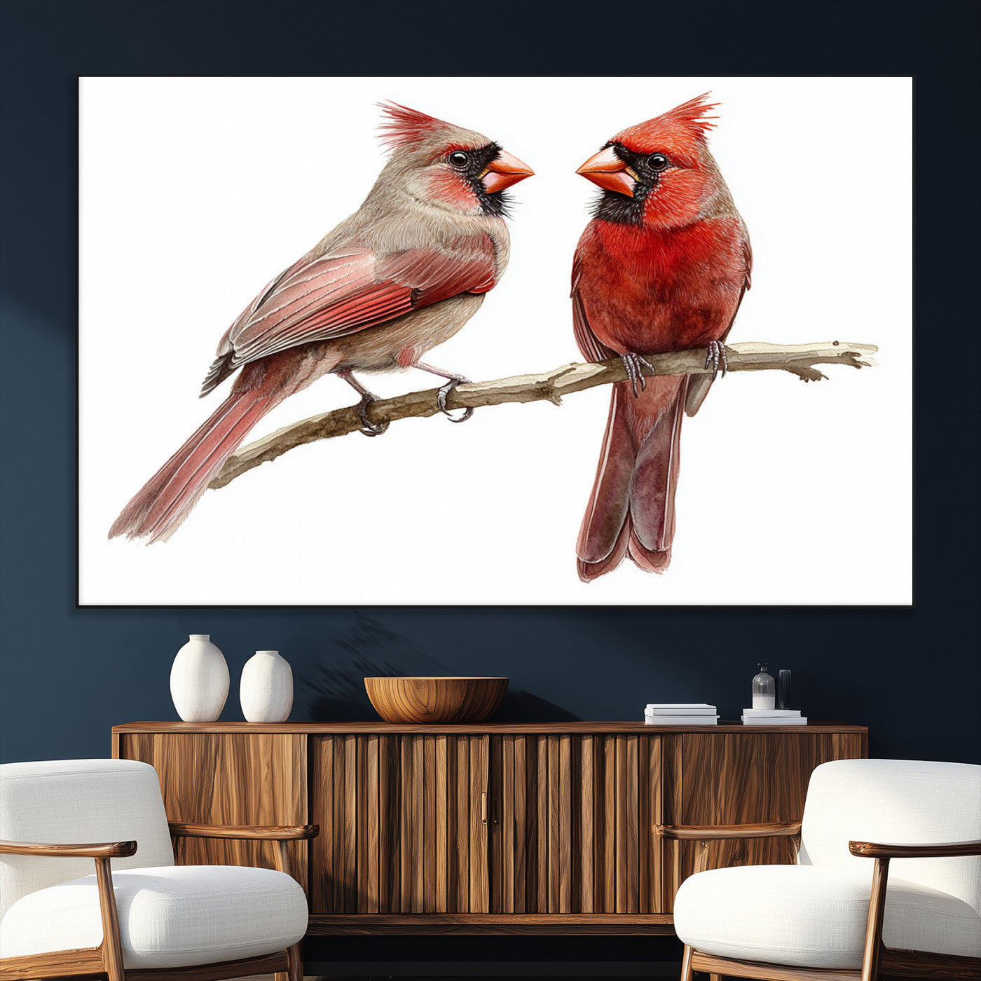 SEG-FC-51X34_Oversize - Cardinal Bird Canvas Wall Art - Male and Female Cardinal Print - Abstract Bird Wall Decor for Home -