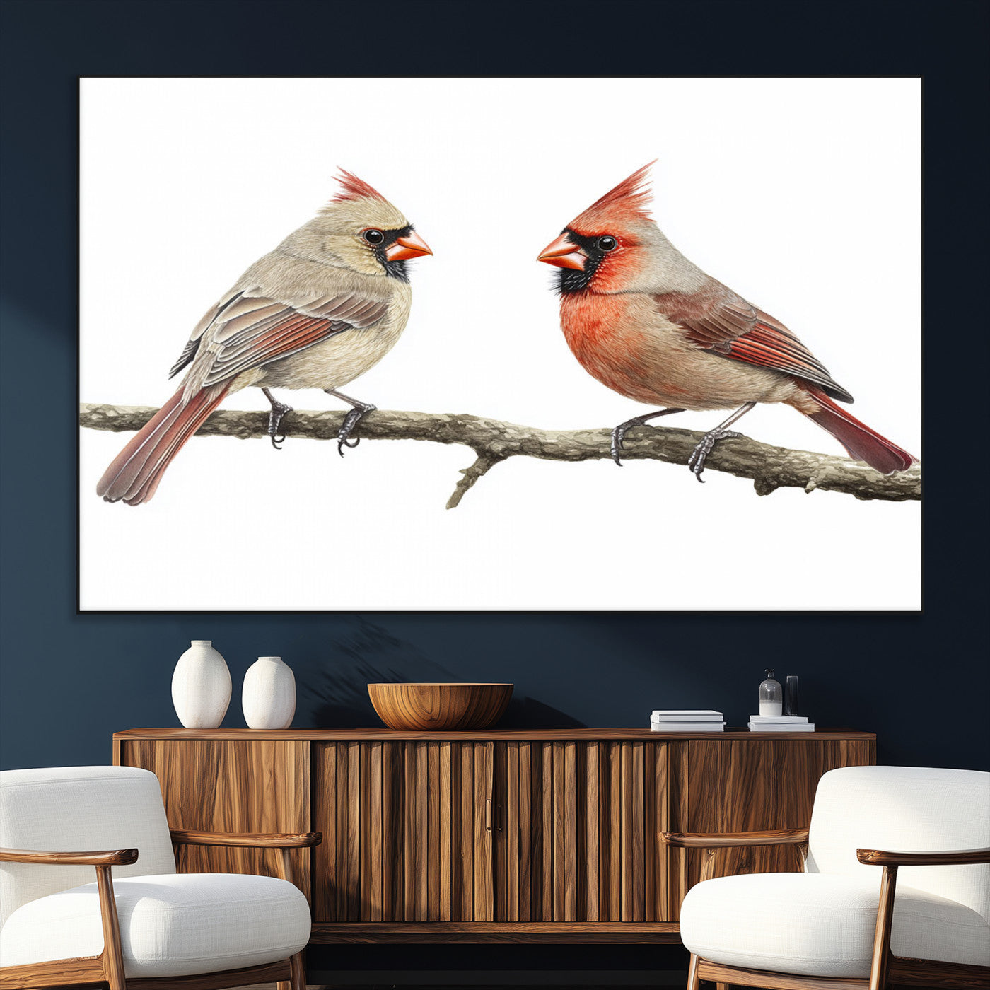 SEG-FC-51X34_Oversize - Cardinal Canvas Wall Art - Male and Female Cardinal Print - Nature-Inspired Bird Wall Decor for Home