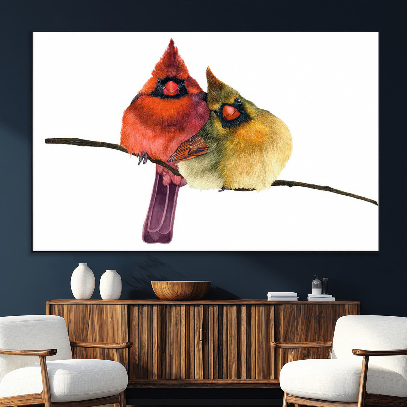 SEG-FC-51X34_Oversize - Cardinal Bird Canvas Wall Art - Male and Female Cardinal Print - Nature-Inspired Bird Wall Decor for