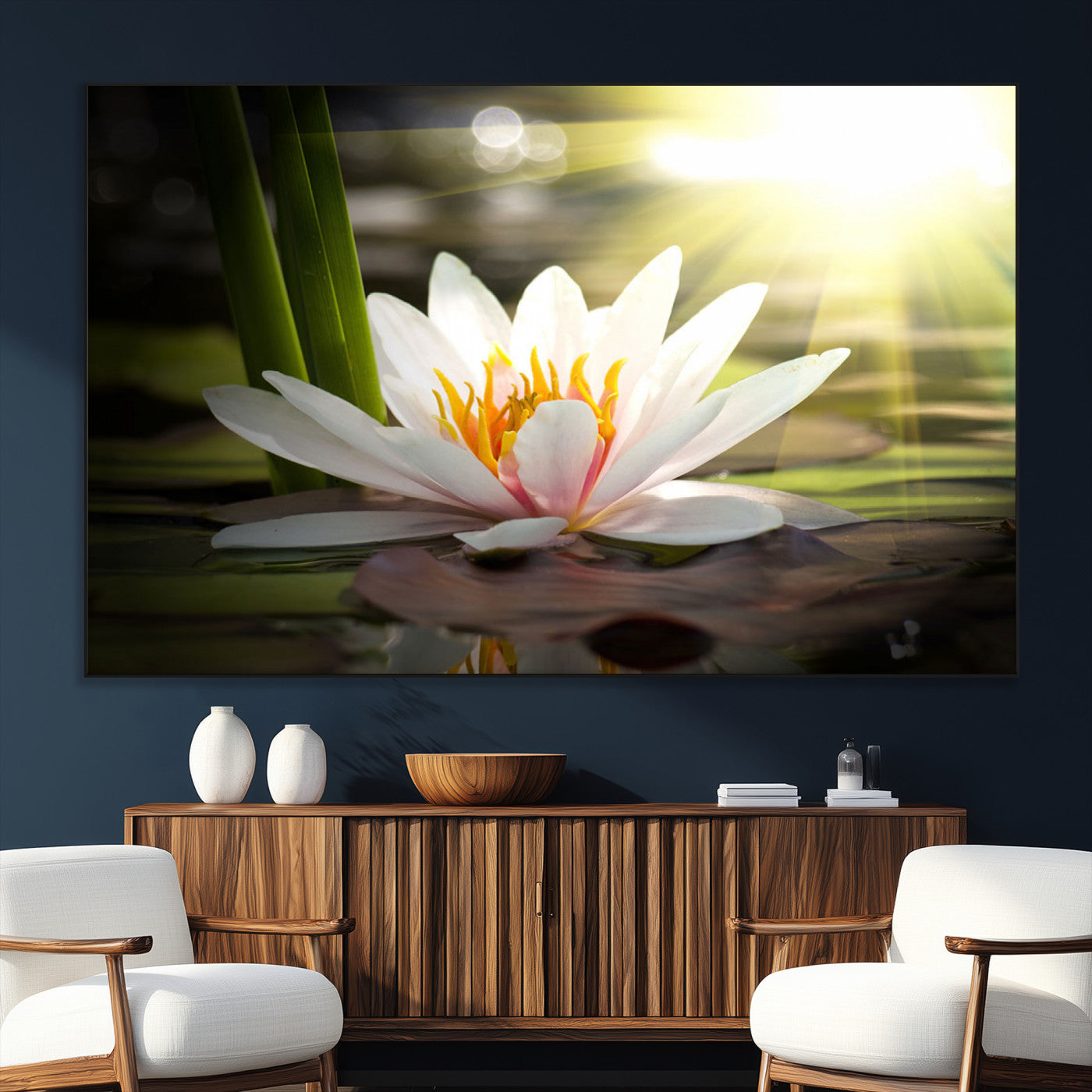 SEG-FC-51X34_Oversize - Lotus Flower Wall Art Canvas Print, Water Lily Large Wall Art Canvas Print