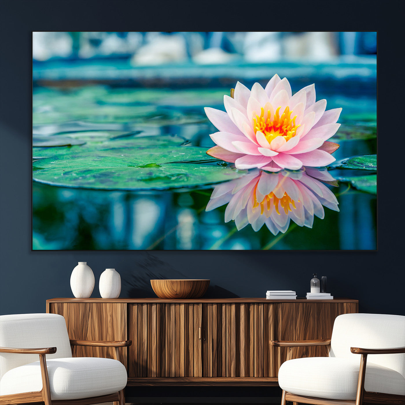 SEG-FC-51X34_Oversize - Lotus Flower Wall Art Canvas Print, Water Lily Large Wall Art Canvas Print for Yoga Room Decor,