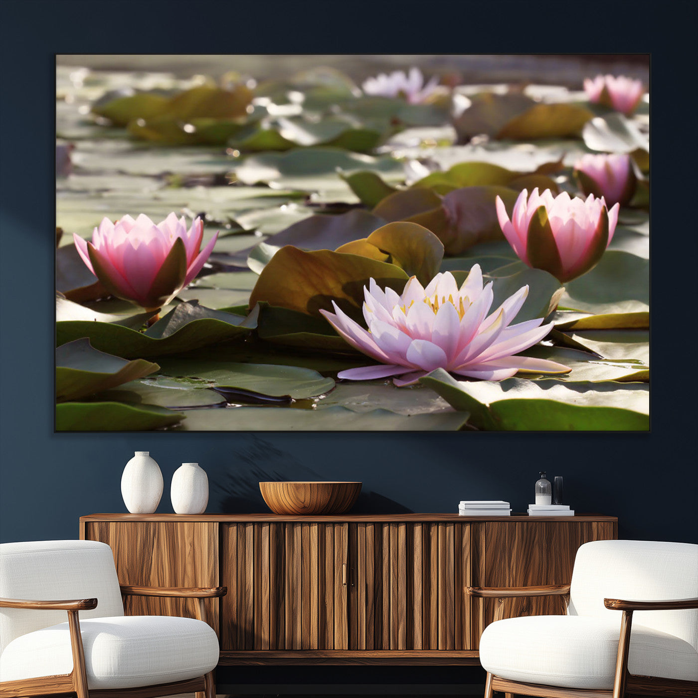 SEG-FC-51X34_Oversize - Lotus Flower Wall Art Canvas Print, Water Lily Large Wall Art Canvas Print for Yoga Room Decor,