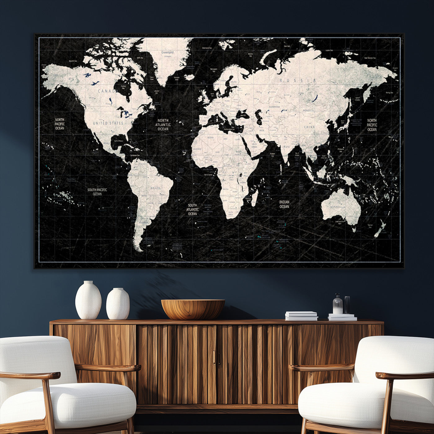 SEG-FC-51X34_Oversize - Push Pin World Map Canvas Print – Framed Wall Art for Couples to Track Their Travels – Anniversary