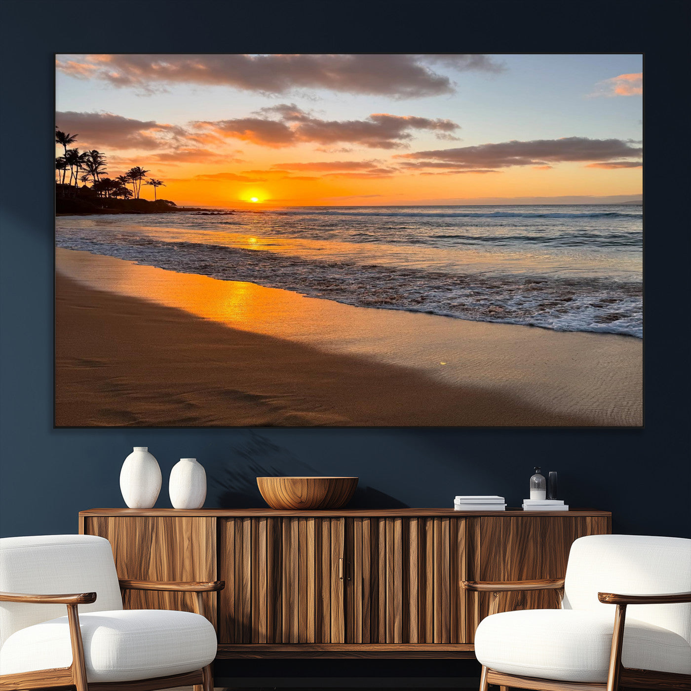 SEG-FC-51X34_Oversize - Sunset Wall Art Print - Stunning Beach Sunset Canvas Artwork for Elegant Home or Office Coastal