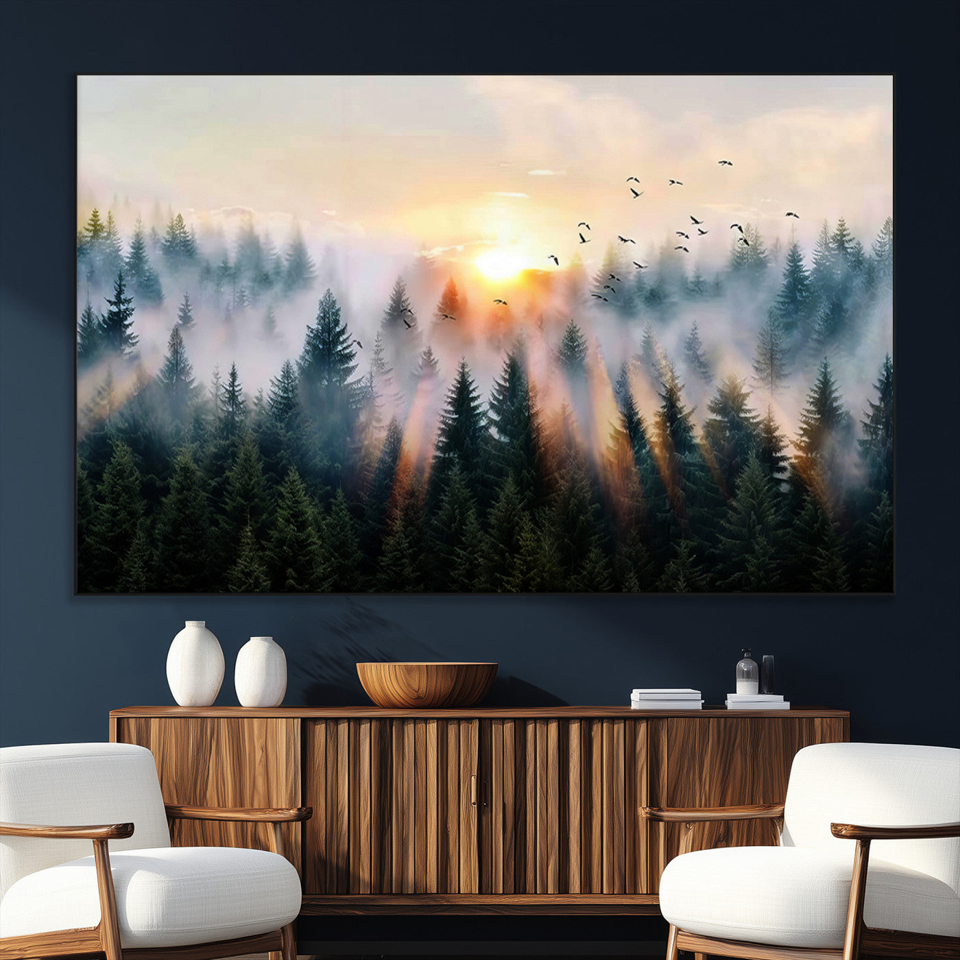 SEG-FC-51X34_Oversize - Abstract Forest Wall Art - Serene Nature Canvas Print with Misty Forest Design for Modern Home or