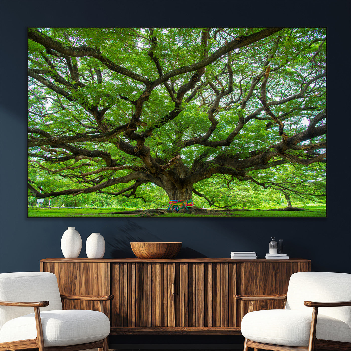 SEG-FC-51X34_Oversize - Oak Tree Wall Art Print, Forest Canvas Wall Art for Home and Office, Framed Angel Oak Tree Canvas