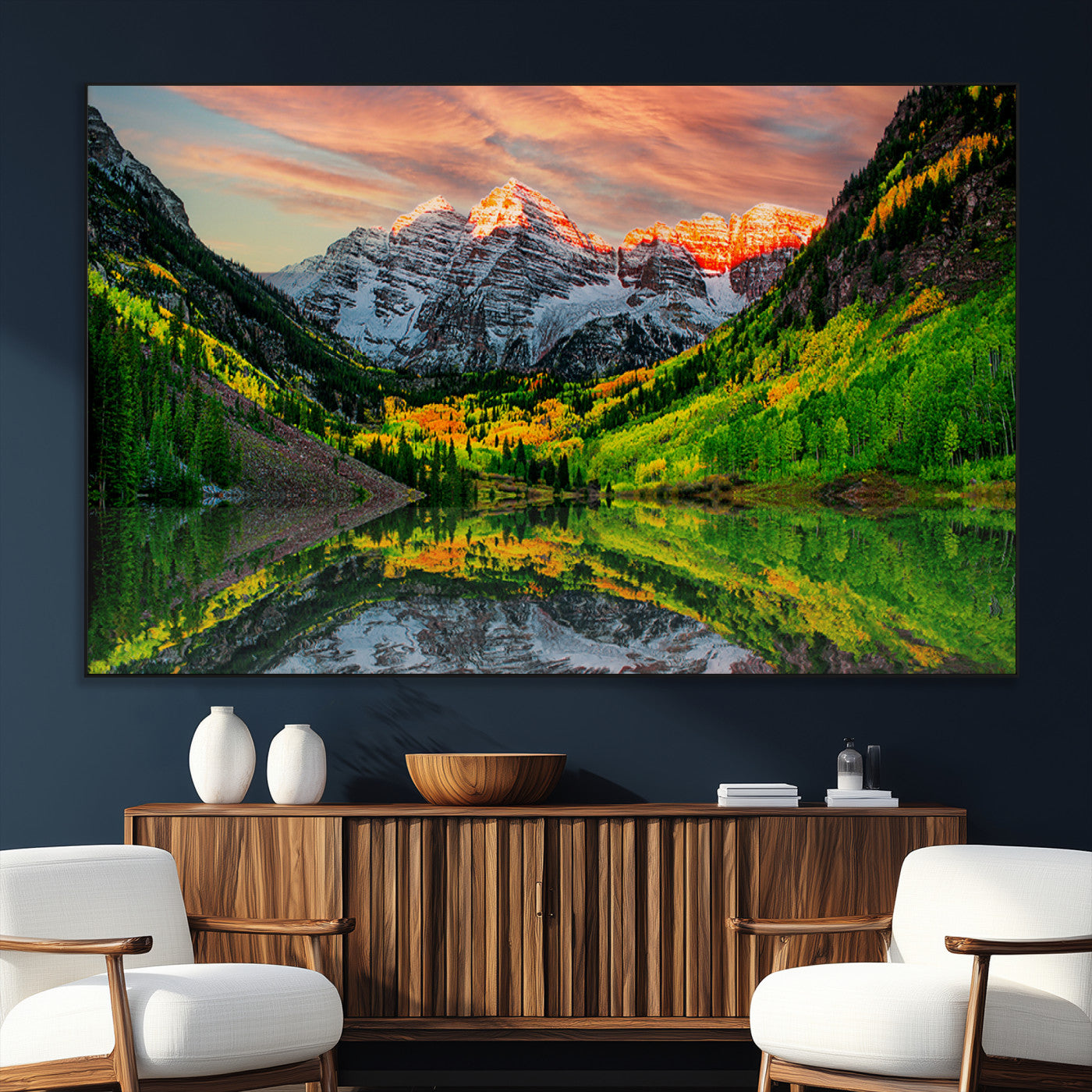 SEG-FC-51X34_Oversize - Maroon Bells Lake Wall Art Canvas Print – Majestic Colorado Mountain Landscape, Autumn Reflection,