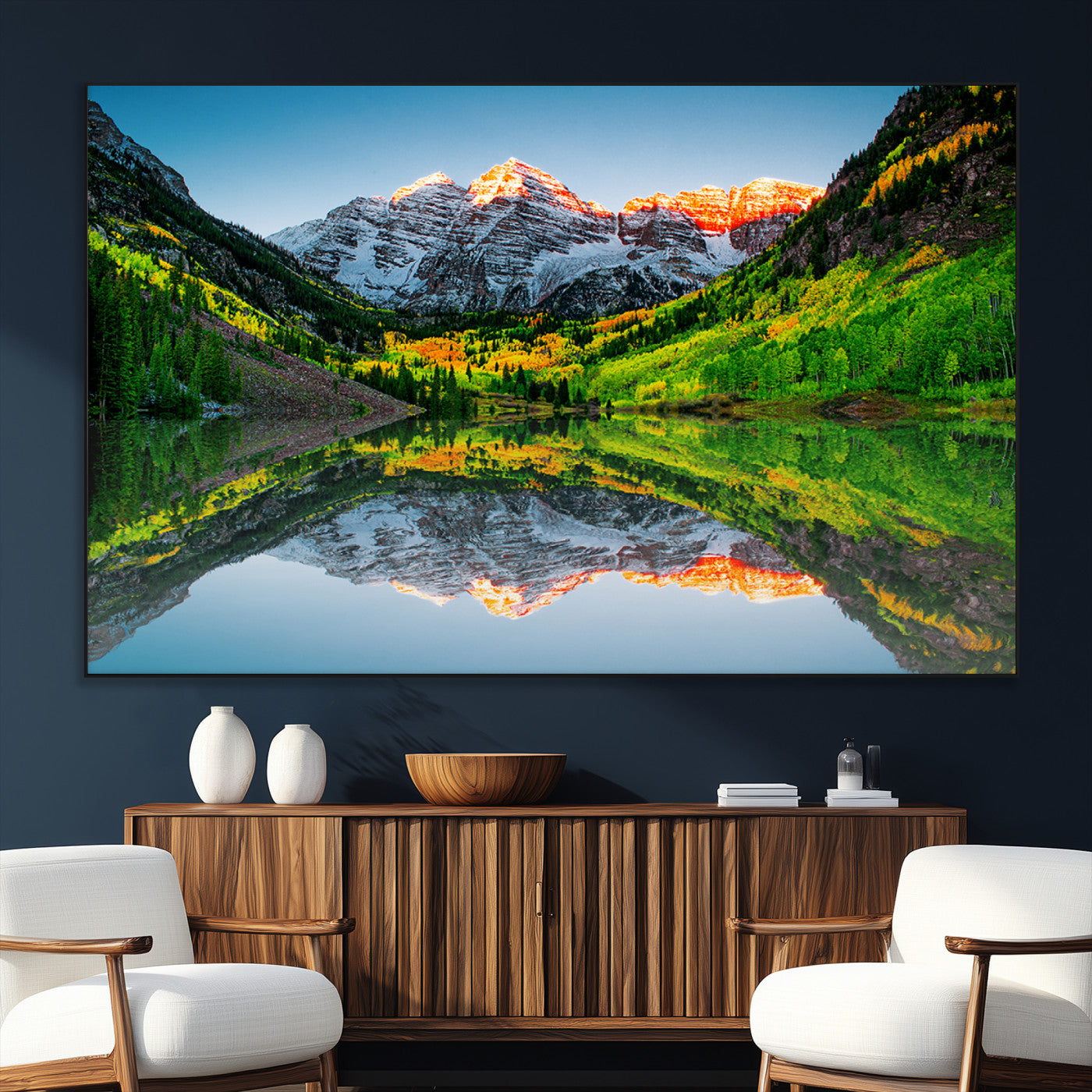 SEG-FC-51X34_Oversize - Maroon Bells Lake Print Wall Art – Majestic Colorado Mountain Landscape, Autumn Reflection,