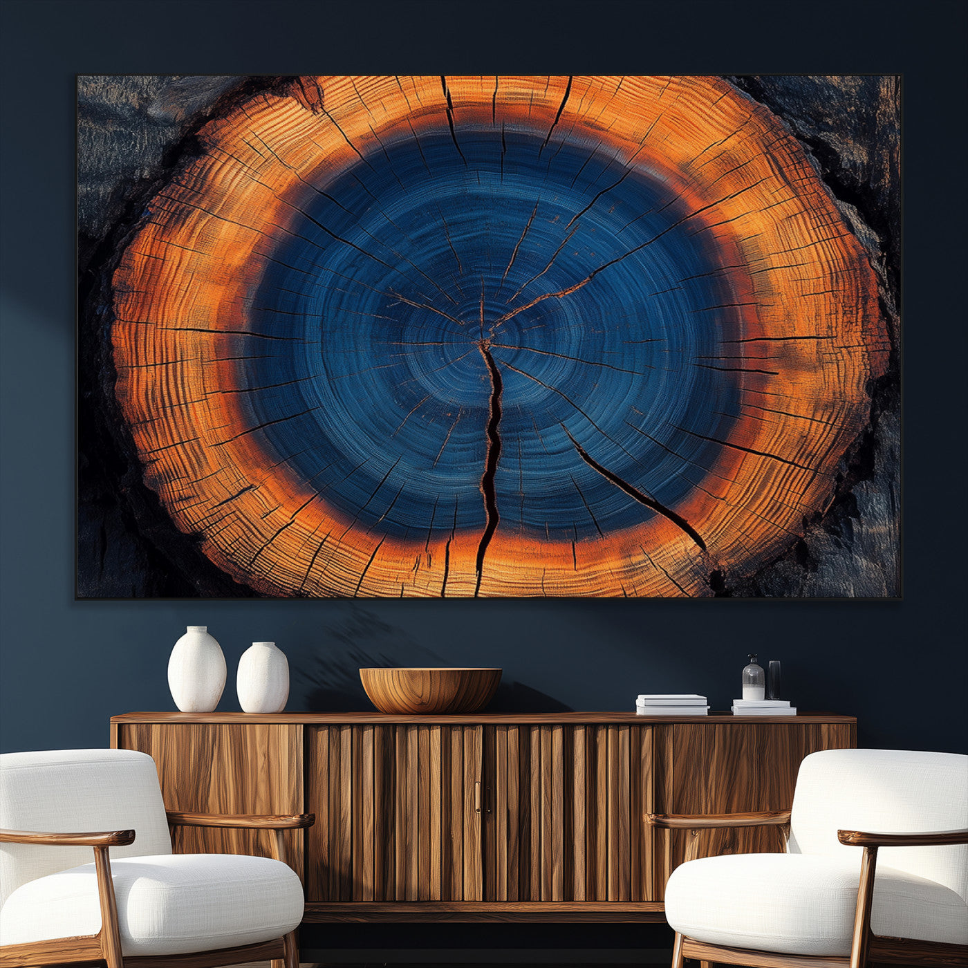 SEG-FC-51X34_Oversize - Abstract Tree Ring Wall Art Print, Natural Rustic Wood Texture Canvas Print, Framed Tree Ring Printing, Wood Tree Stump Artwork Canvas Print