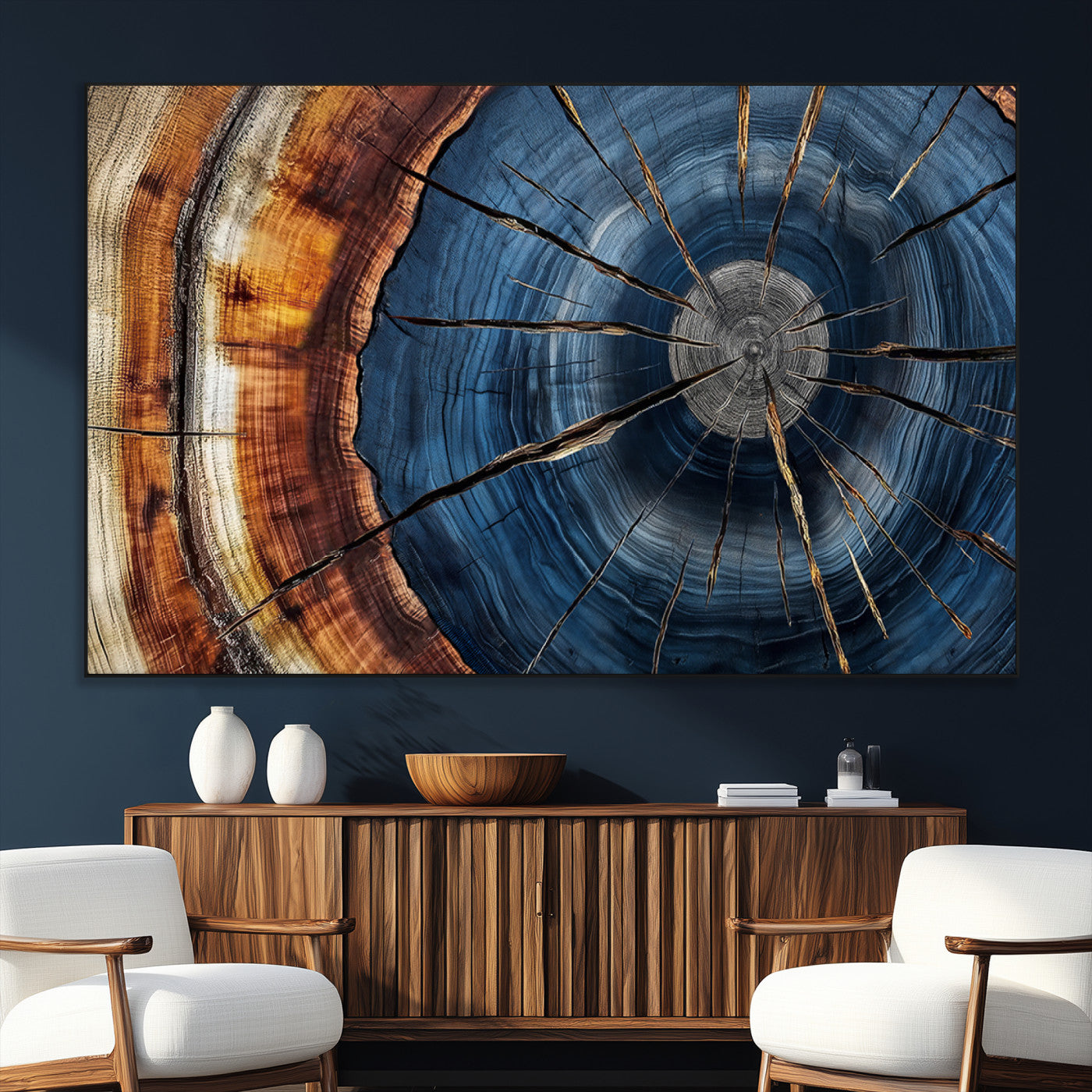 SEG-FC-51X34_Oversize - Framed Abstract Tree Ring Wall Art Print, Natural Rustic Wood Texture Canvas Print, Wood Tree Stump