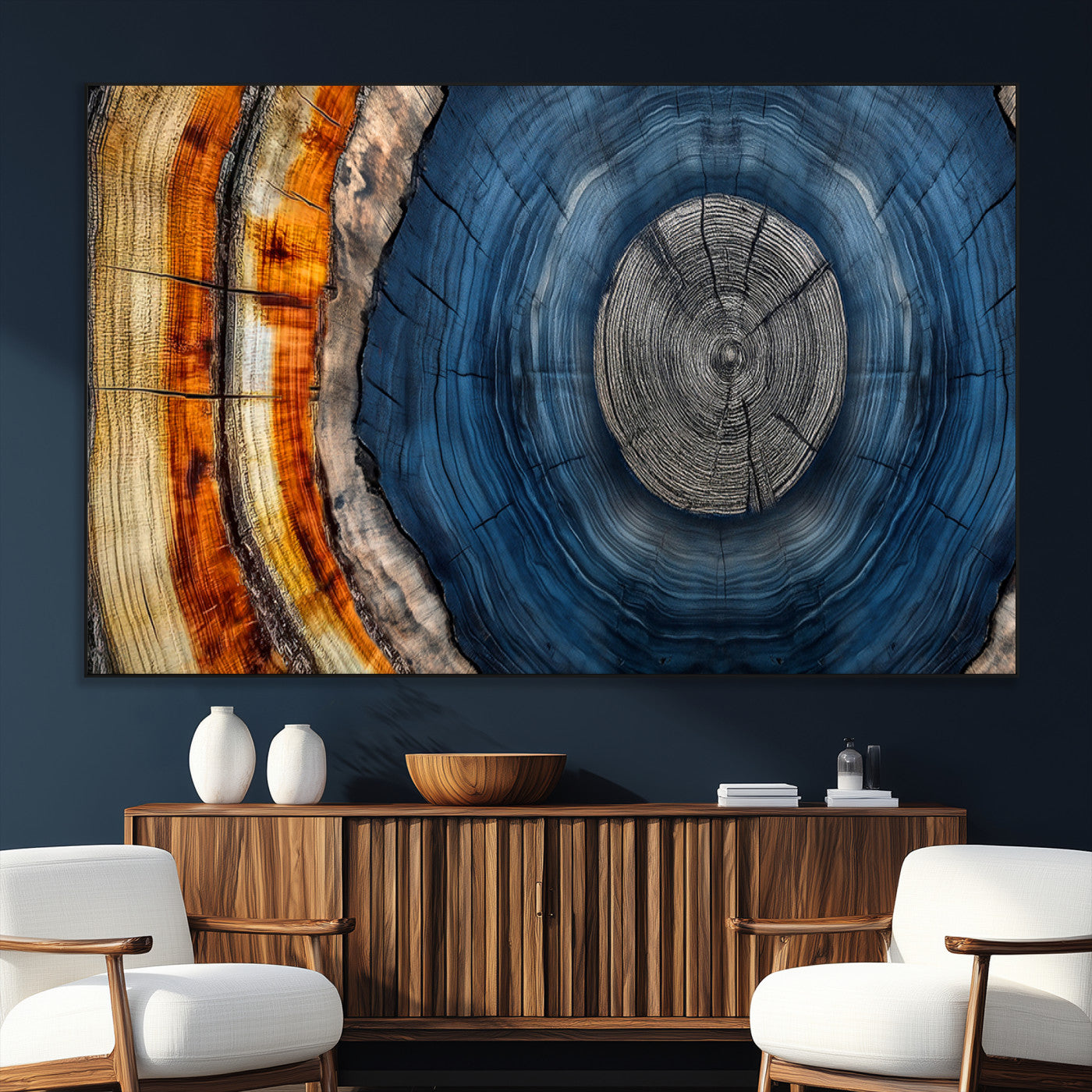 SEG-FC-51X34_Oversize - Abstract Tree Rings Wall Art Canvas Print - Wood Grain Rings Artwork Print - Nature Woodland Modern