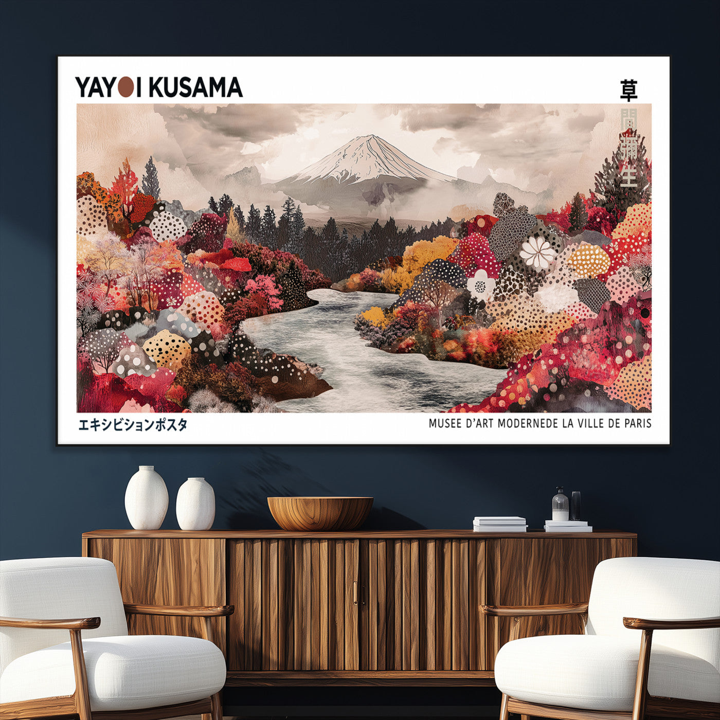 SEG-FC-51X34_Oversize - Yayoi Kusama Wall Art Canvas Print, Framed Large Abstract Art Picture Print, Kusama Polka Dot Perfect Minimalist Decor Artwork