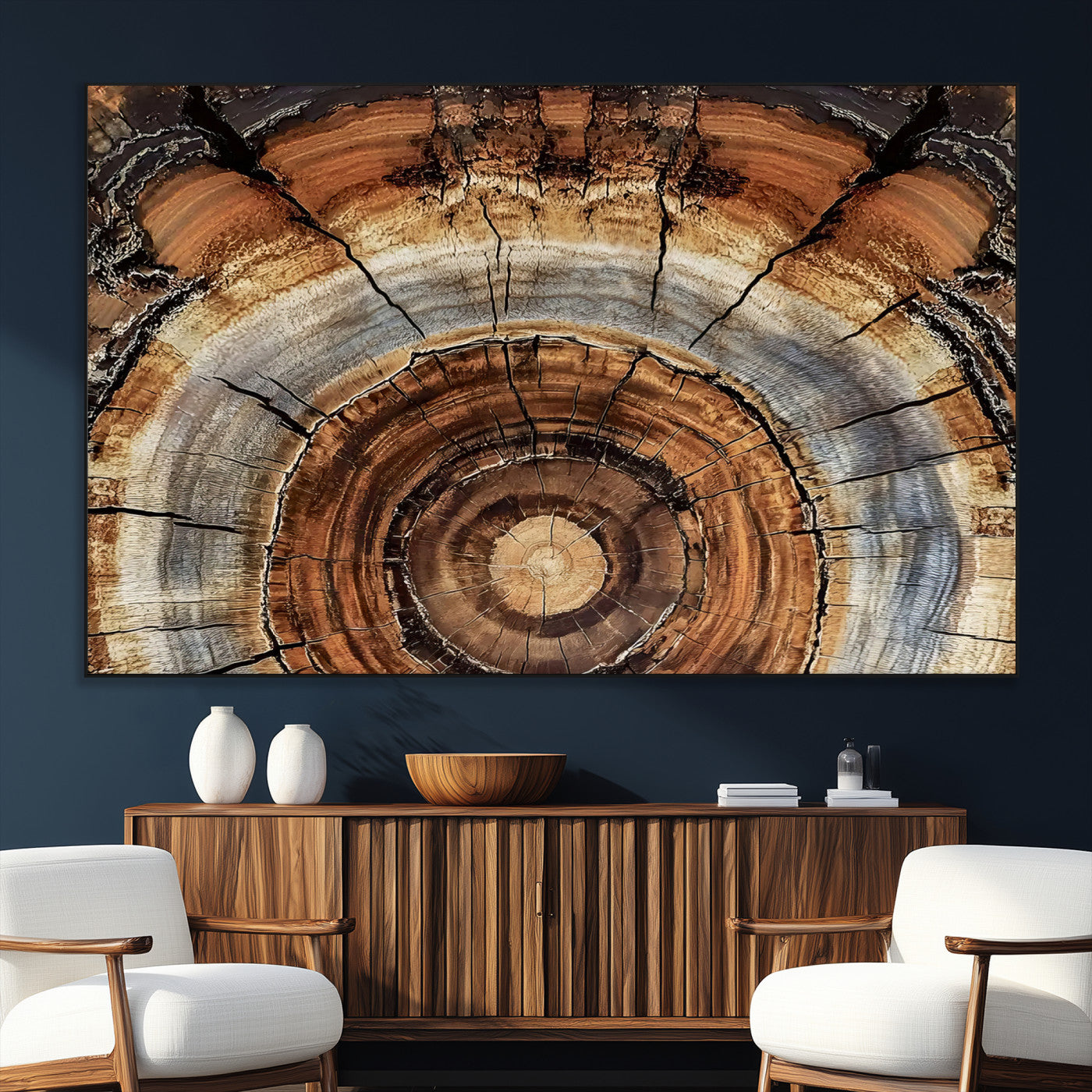 SEG-FC-51X34_Oversize - Tree Rings Wall Art Canvas Print, Framed Wood Texture Art Picture Print, Rustic Pattern Perfect Rustic Organic Decor Artwork