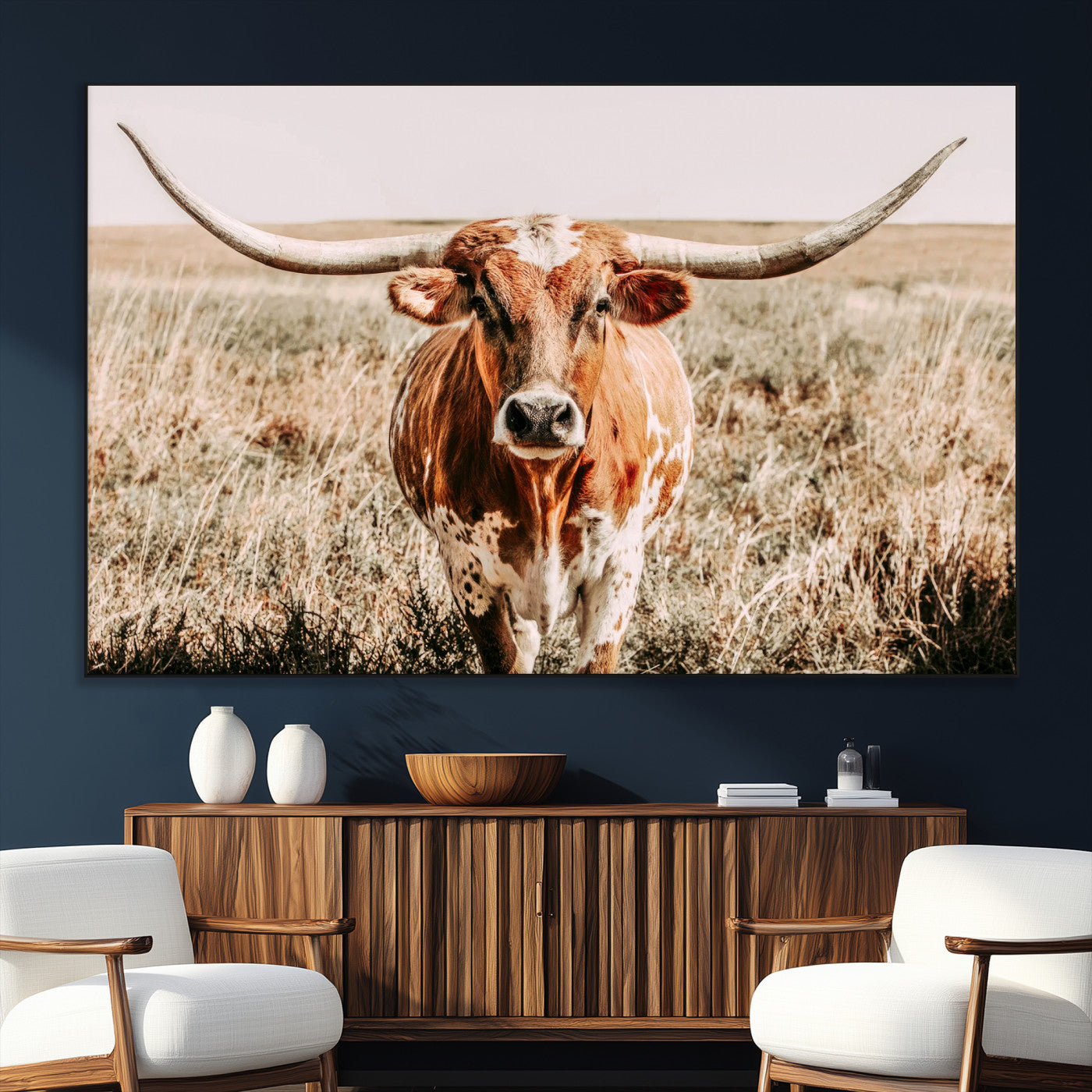 SEG-FC-51X34_Oversize - Wall Art Canvas Print Majestic Longhorn Graceful Strength in Every Curve Bold Spirit of the Wild