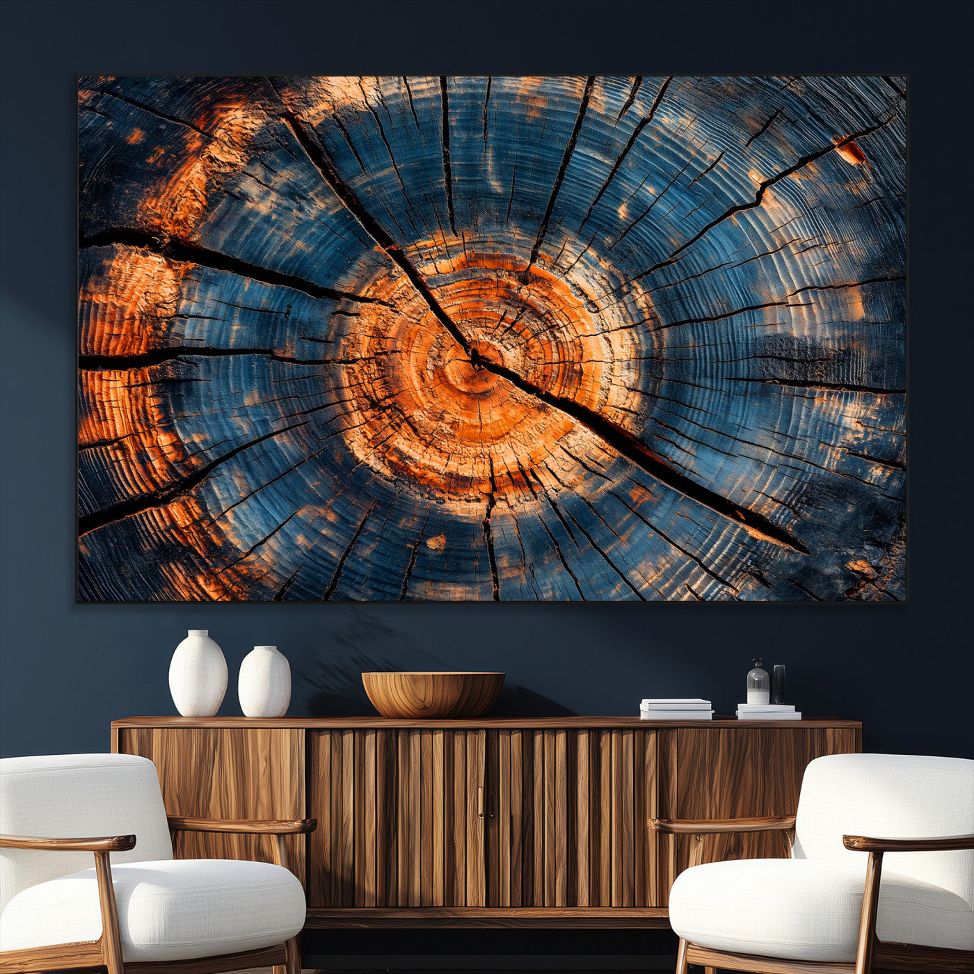 SEG-FC-51X34_Oversize - Burnt Wood Wall Art Canvas Print, Framed Aged Timber Art Picture Print, Rustic Tree Slice Perfect Rustic Decor Artwork