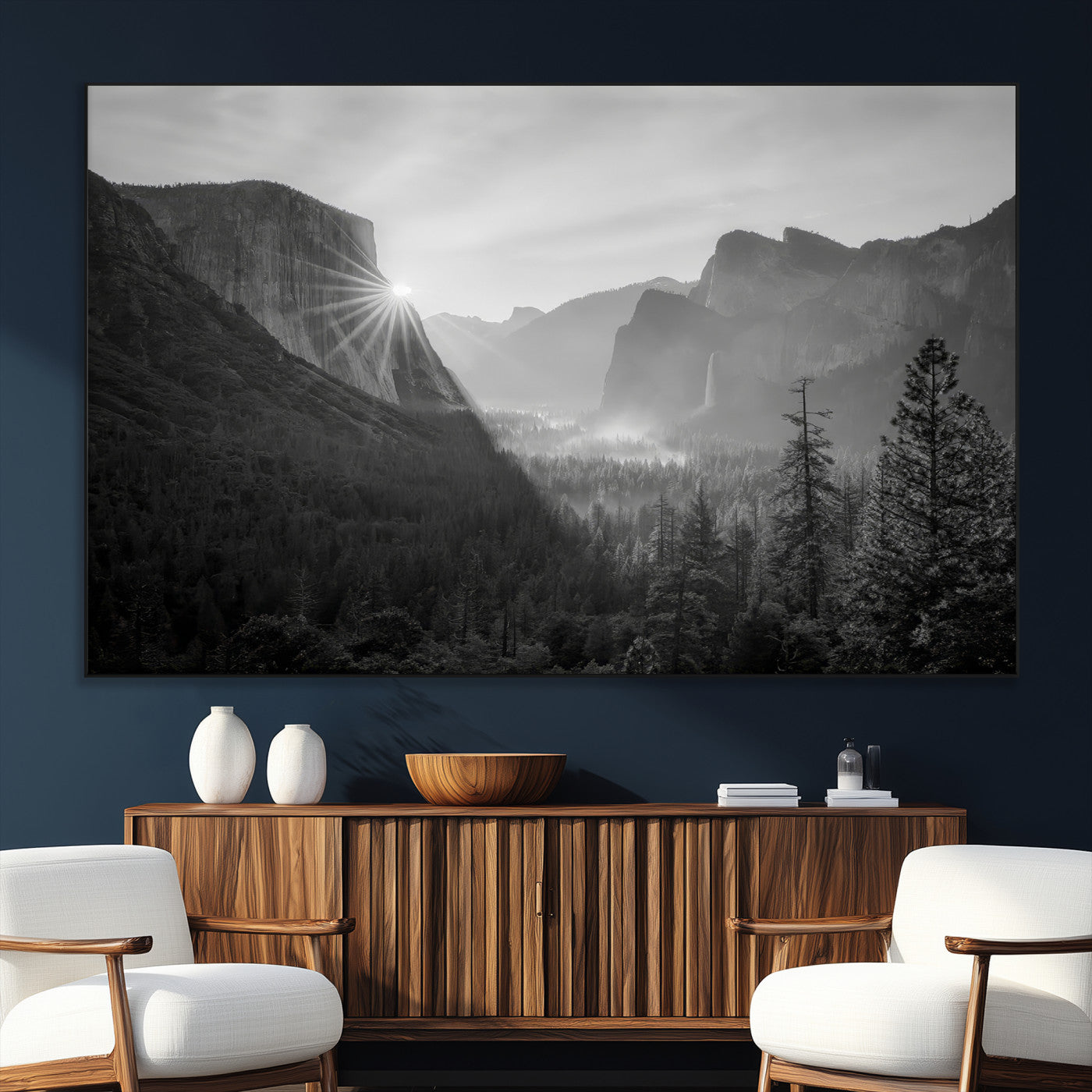 SEG-FC-51X34_Oversize - Yosemite Valley Wall Art Canvas Print, Framed El Capitan Sunrise Art Picture Print, Misty Mountain Perfect Modern Rustic Decor Artwork