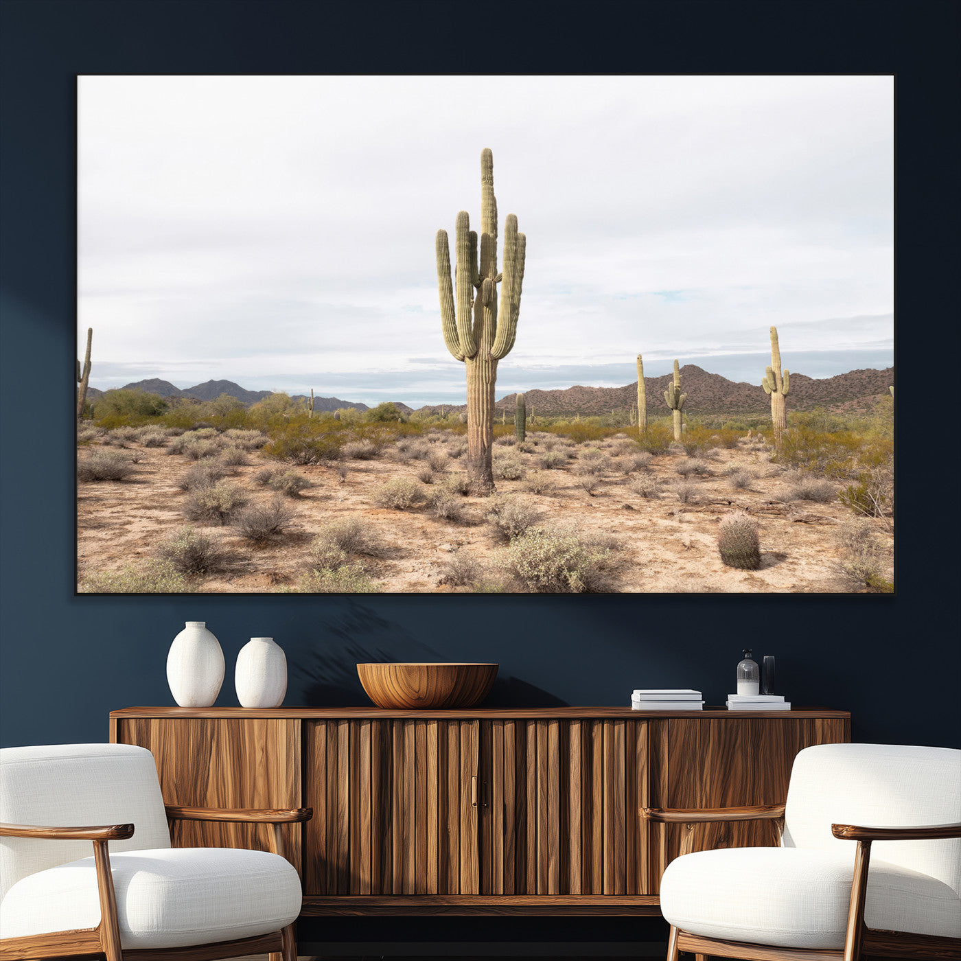 SEG-FC-51X34_Oversize - Saguaro Cactus Wall Art Canvas Print, Framed Desert Cactus Art Picture Print, Earthy Desert Perfect Southwestern Boho Decor Artwork