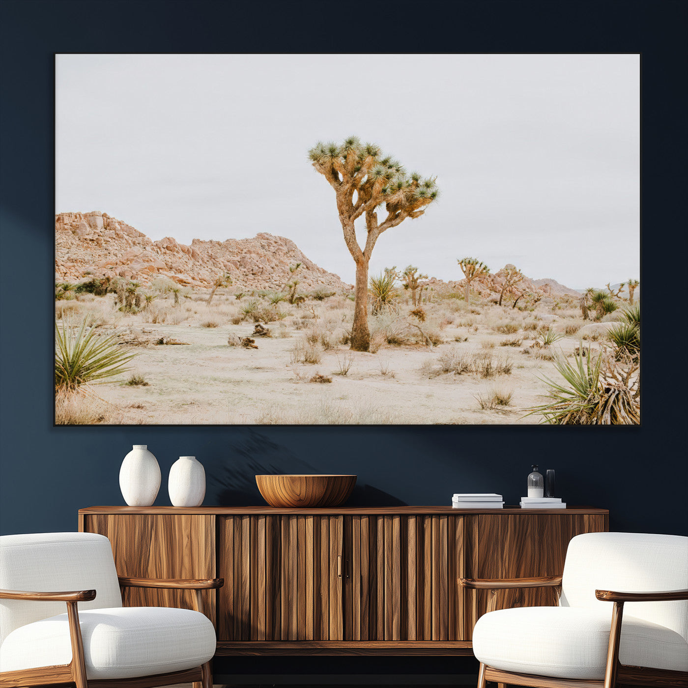 SEG-FC-51X34_Oversize - Joshua Tree Wall Art Canvas Print, Framed Neutral Desert Art Picture Print, Earthy Landscape Perfect Neutral Boho Decor Artwork